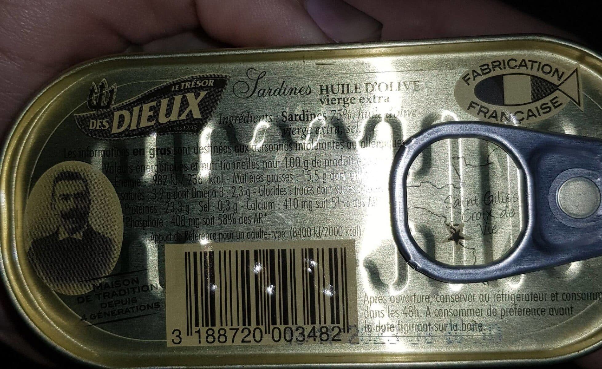 Open Food Facts Sardines a l'huile d'olive les Dieux 3x1/15 packshot