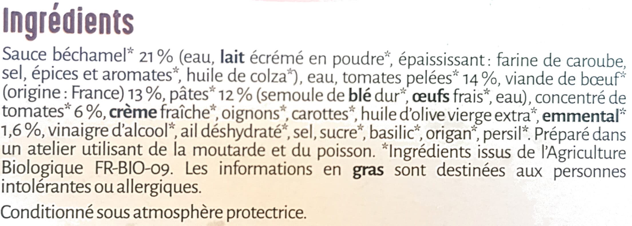 La Cuisine d'Océane Lasagnes à la Bolognaise (Pur Bœuf) Bio packshot