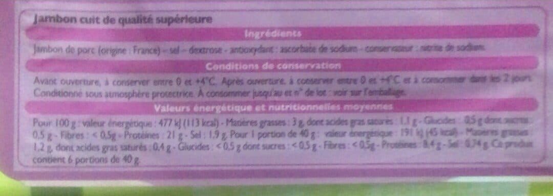 Leader Price Jambon supérieur découenné dégraissé packshot