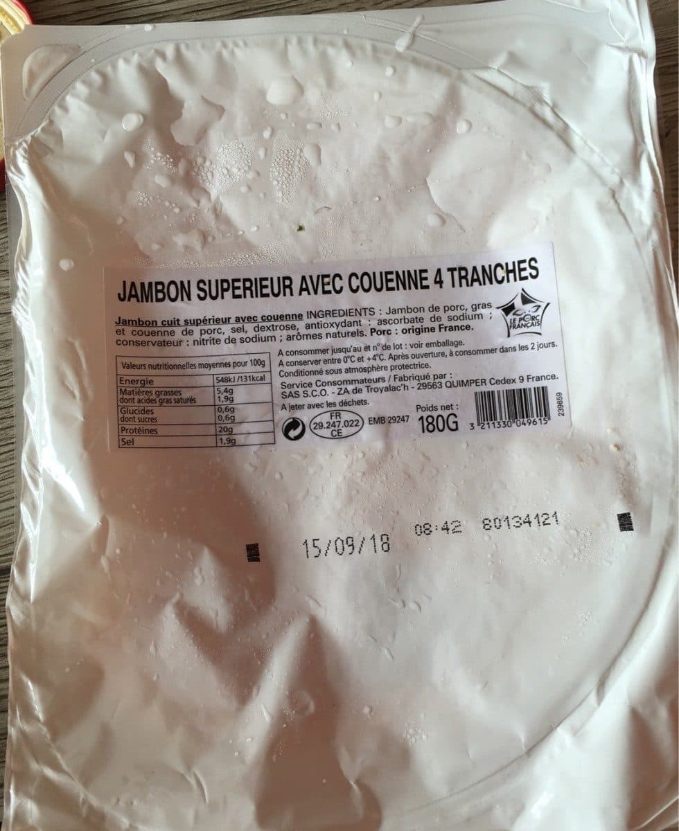 Open Food Facts Jambon superieur avec couenne 4 tranches packshot