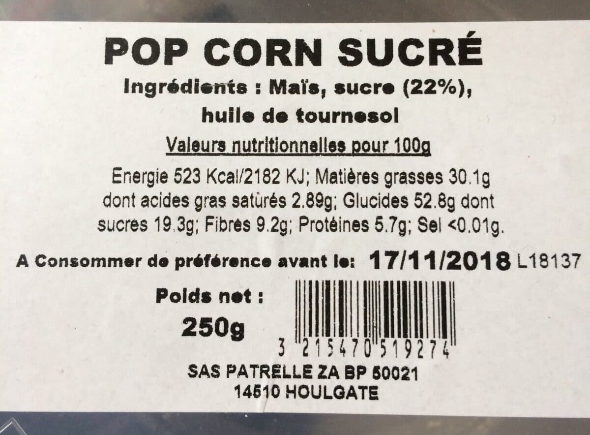 Open Food Facts Pop corn sucré packshot