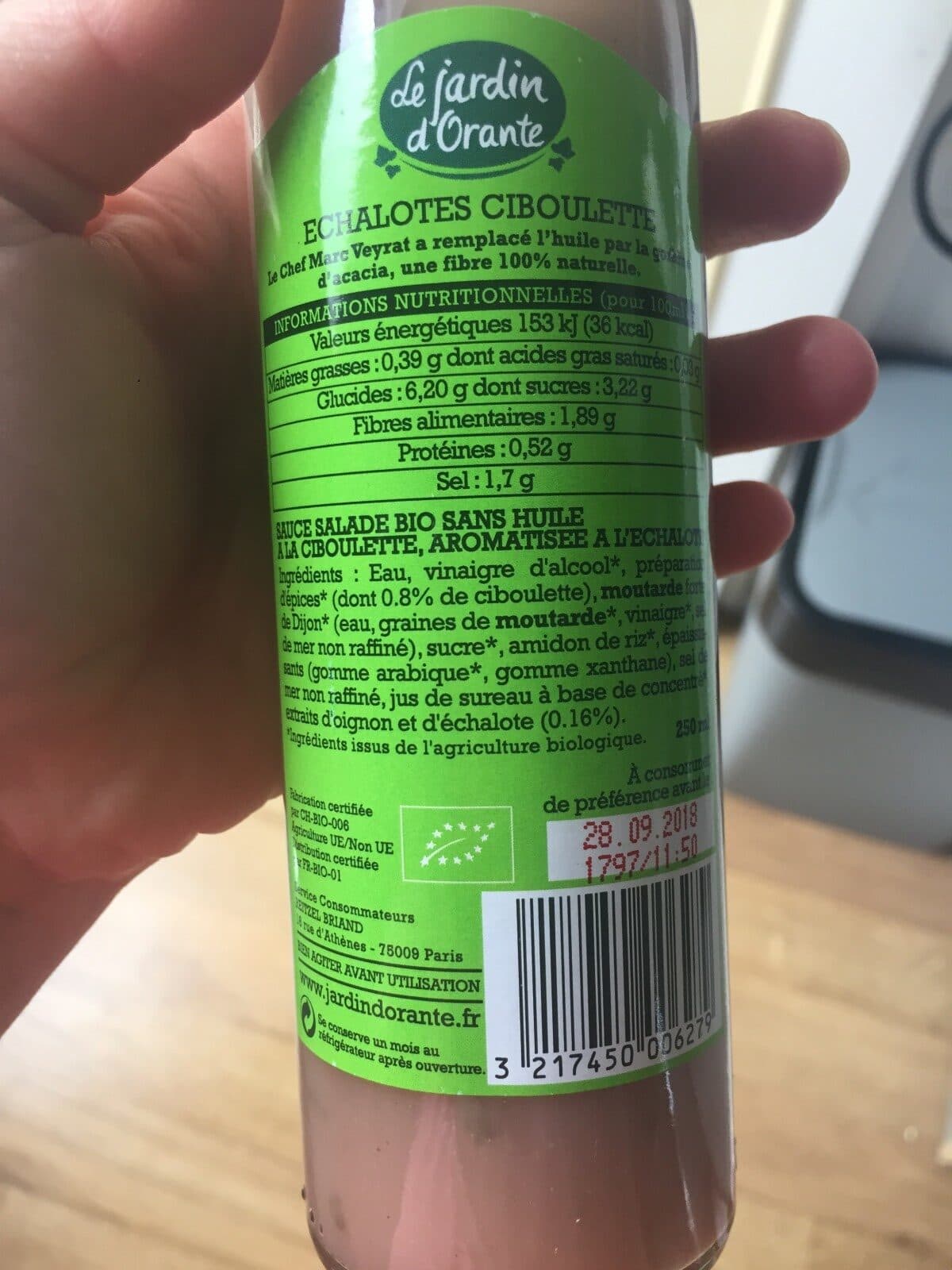 Le jardin d'orante Sauce salade Bio sans huile Echalotes et Ciboulette 25cl packshot