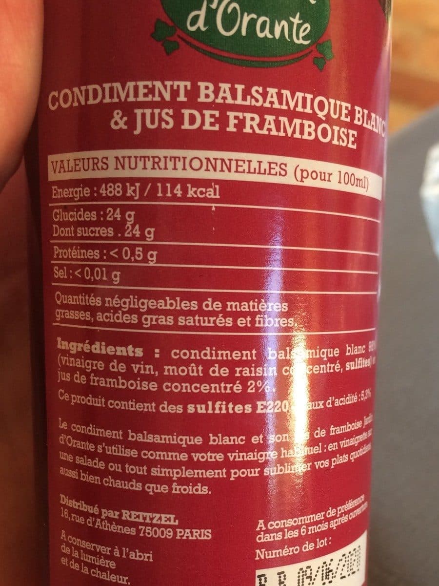 Le jardin d'Orante Condiment balsamique blanc et jus de framboise packshot