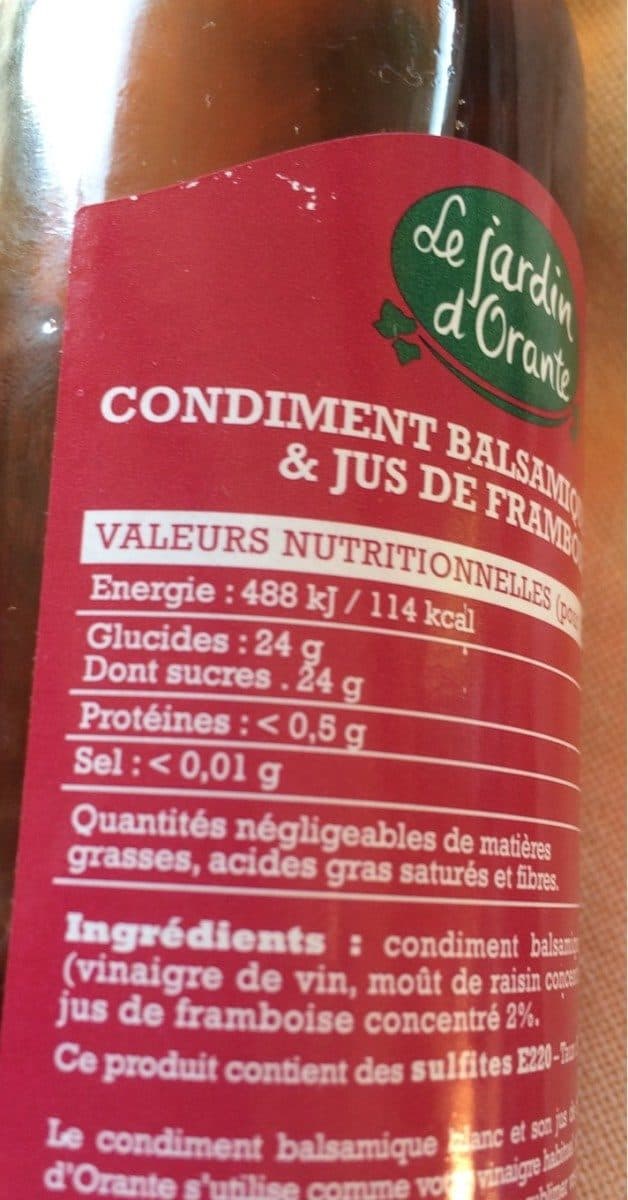 Le jardin d'Orante Condiment balsamique blanc et jus de framboise packshot