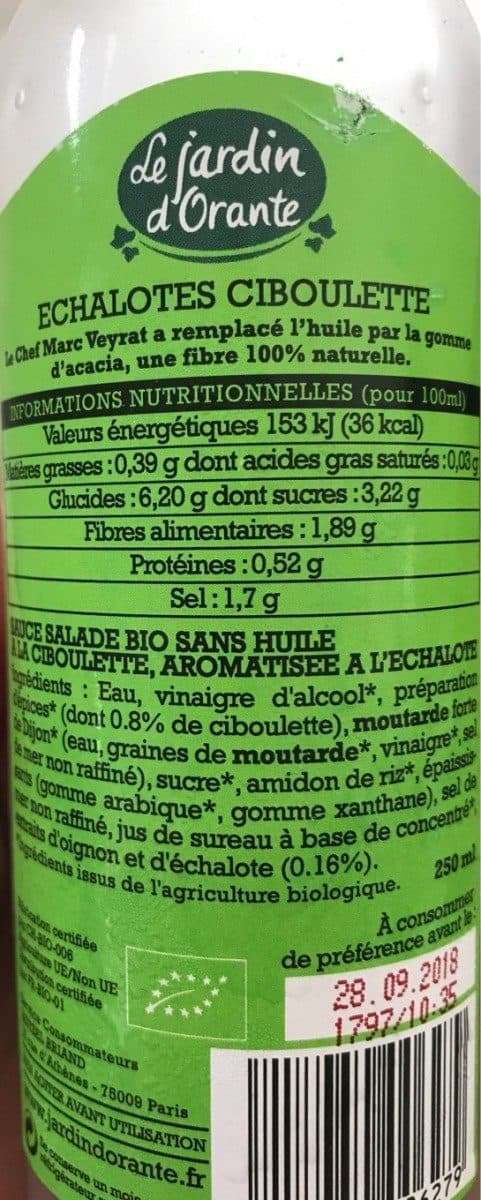 Open Food Facts Sauce salade saveur échalotes ciboulette sans huile packshot