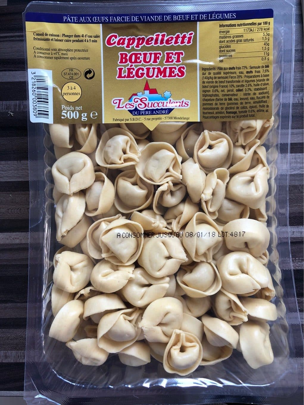 Les Succulents Du Pere Andre Pâtes Fraîches Les Succulents, Cappelletti Boeuf Légumes packshot