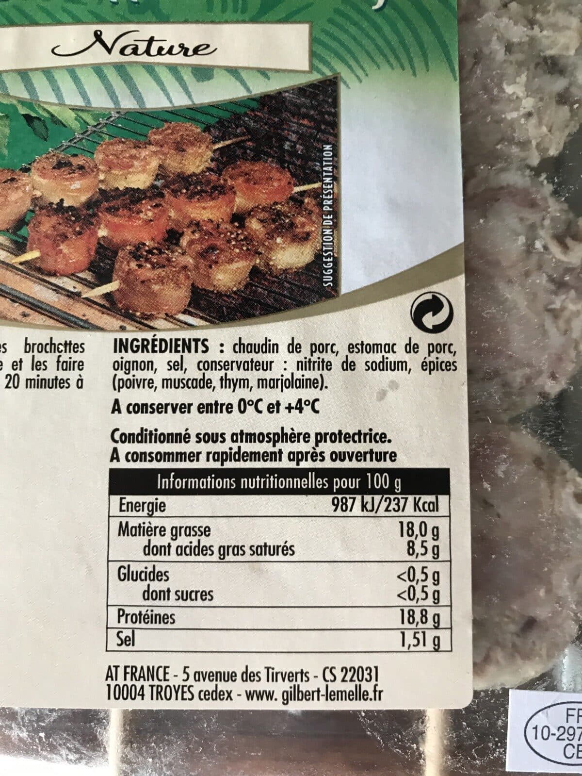 Open Food Facts Brochettes De Véritables Andouillettes De Troyes Nature, packshot