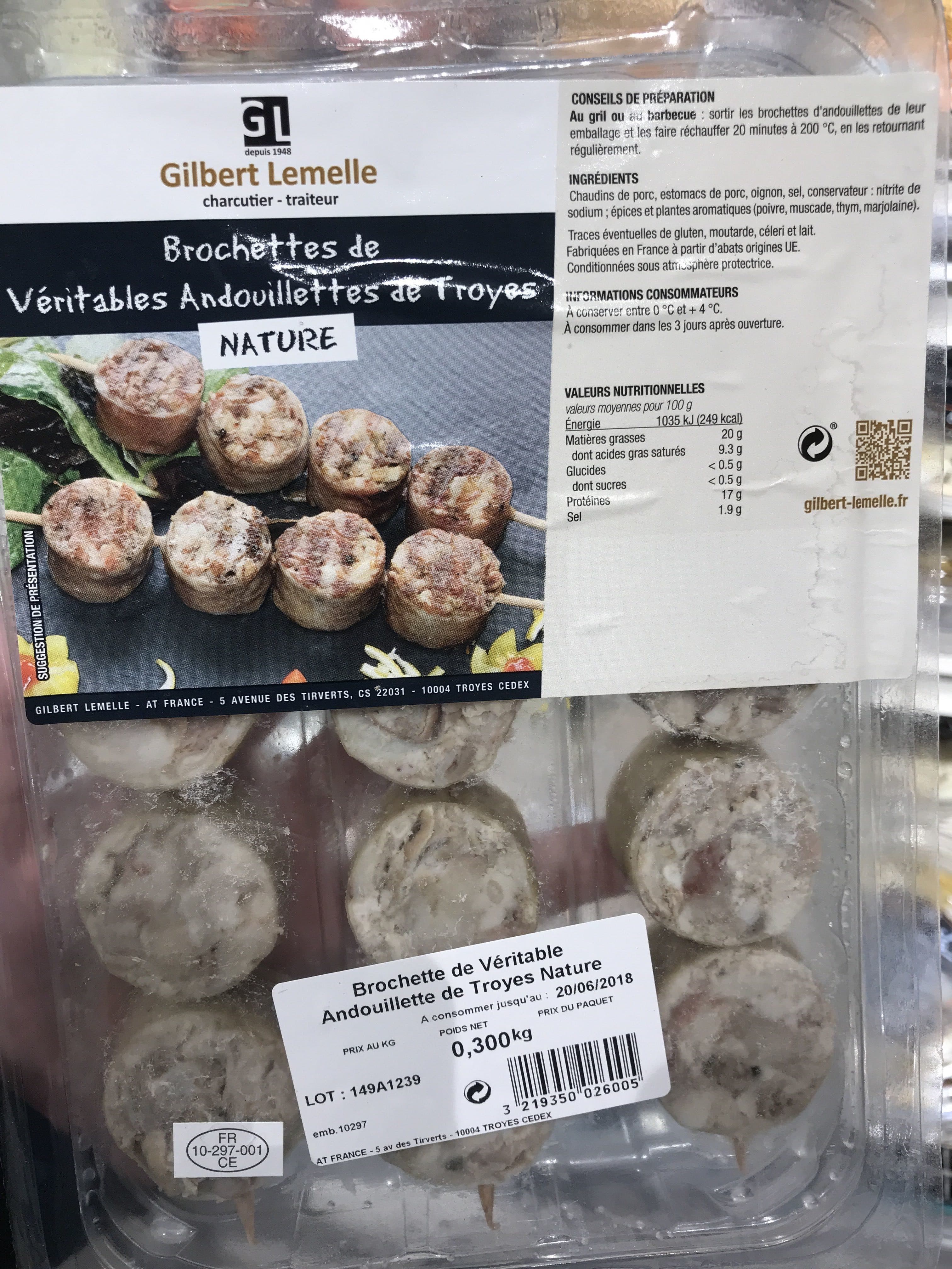 Gilbert Lemelle Brochettes de véritables andouillettes de Troyes nature packshot