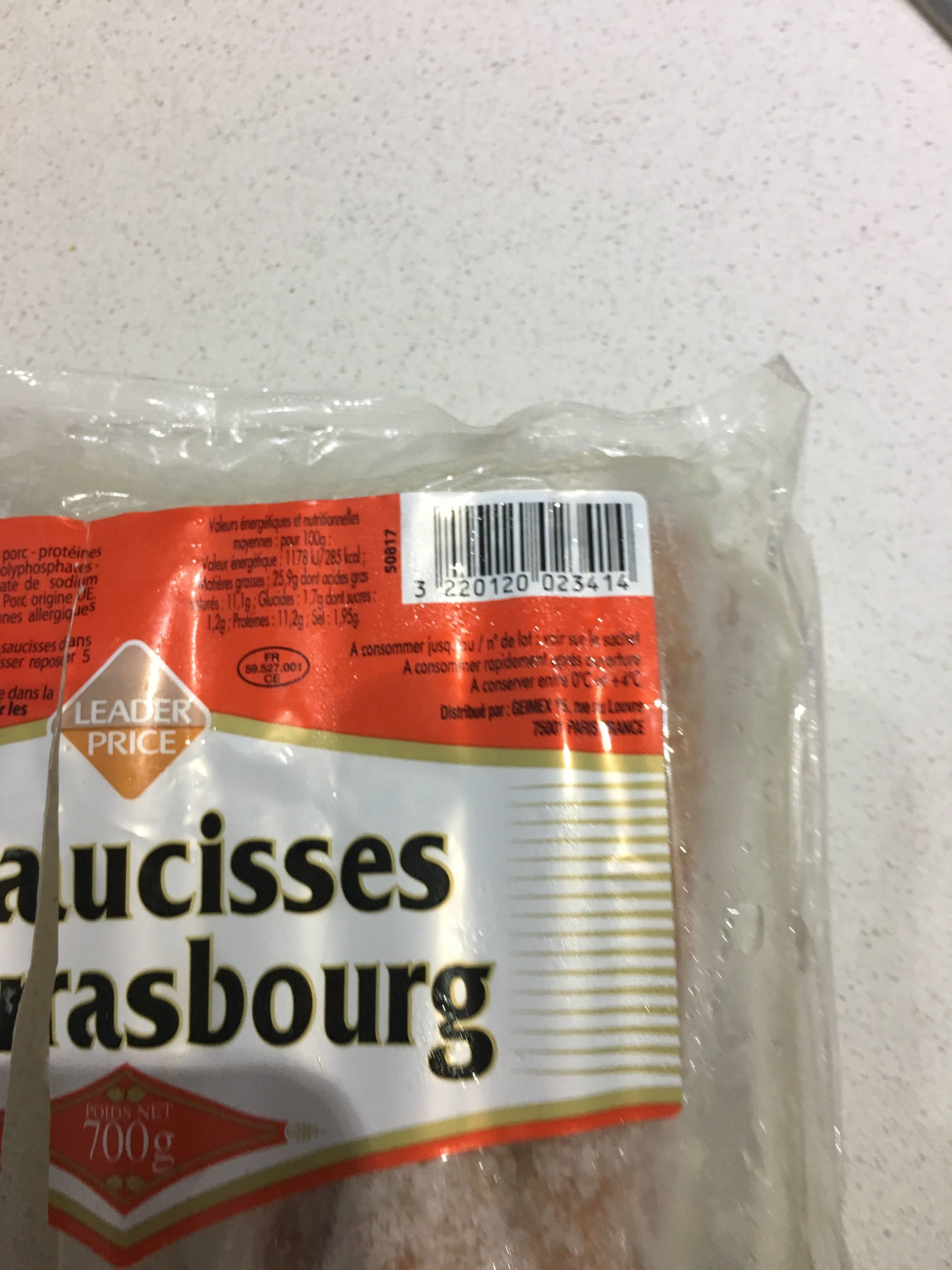 Leader Price Saucisses de Strasbourg packshot