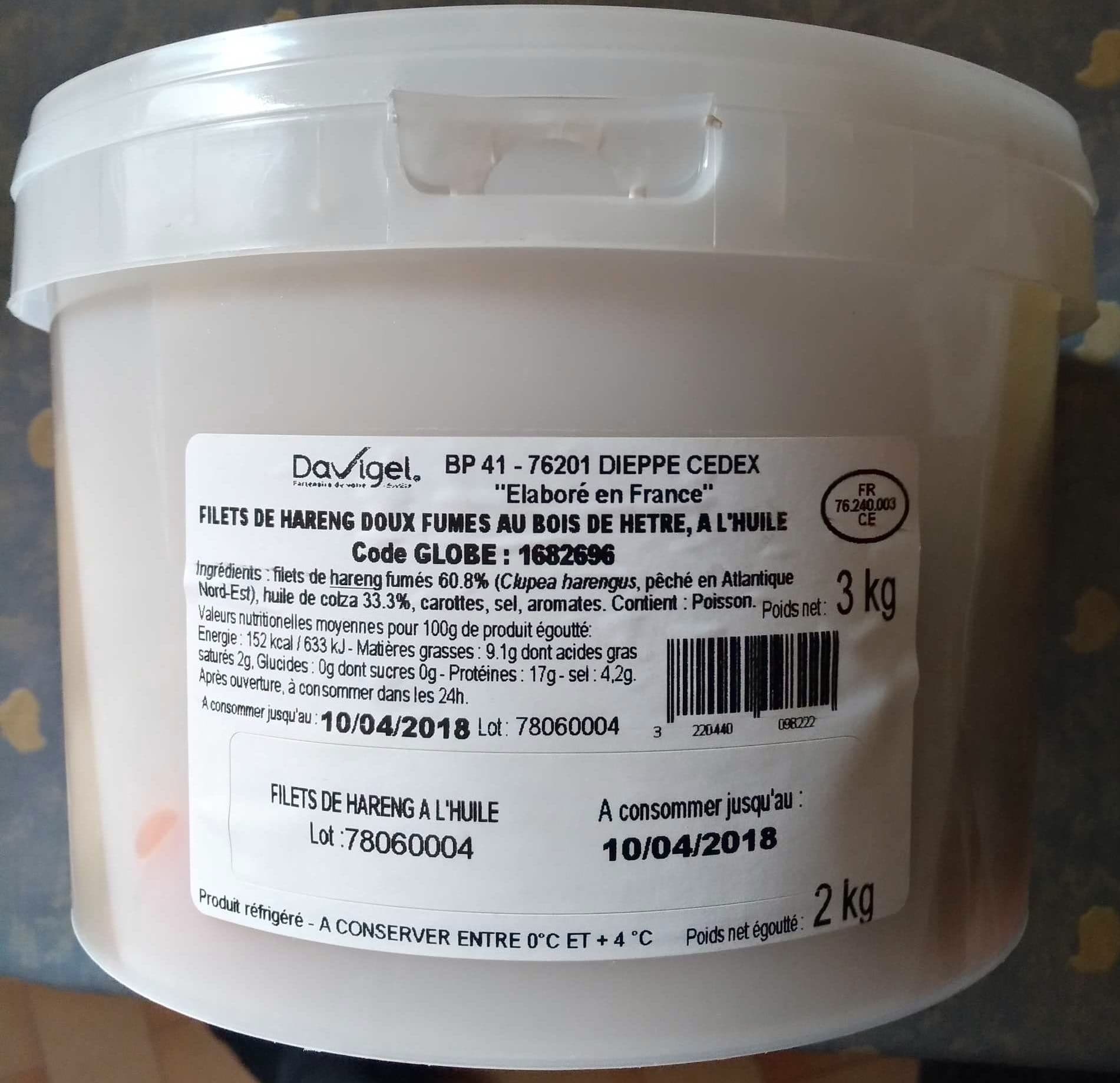 Davigel Filets de Harengs Doux Fumés au Bois de Hêtre à l'Huile. packshot