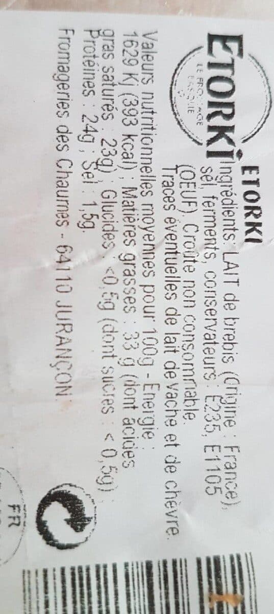 Etorki ETORKI au lait de brebis pasteurise packshot