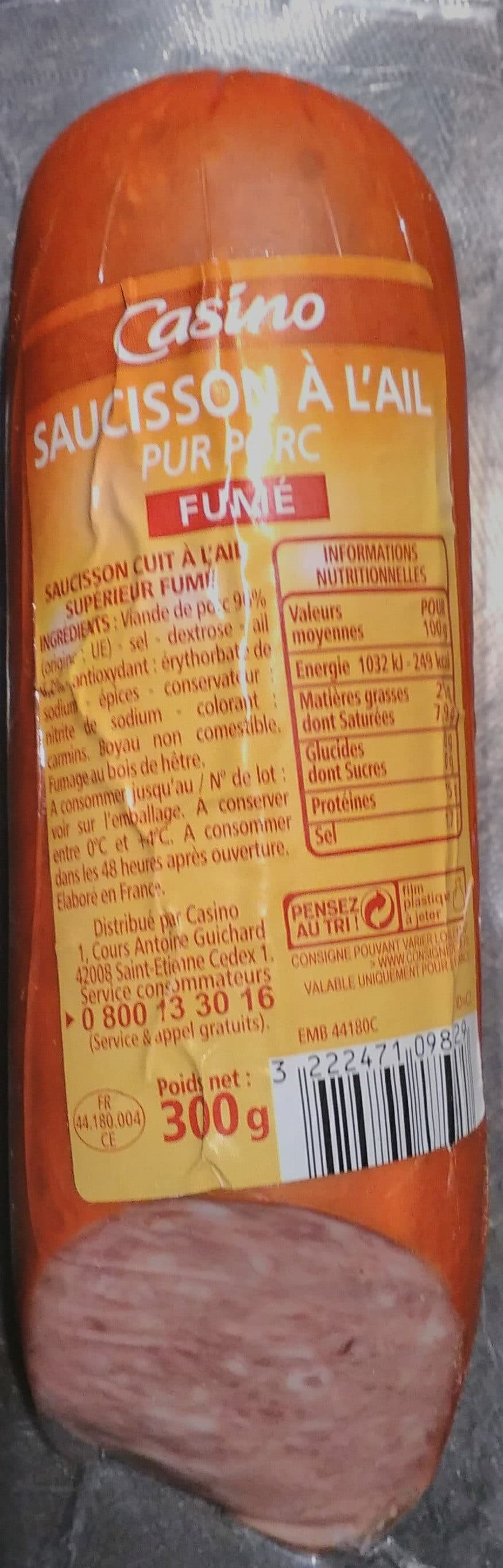 Casino Saucisson à l'ail pur porc fumé packshot
