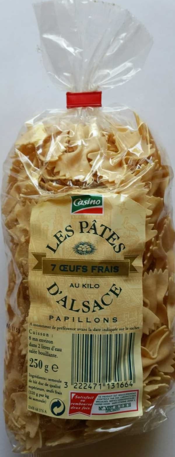 Casino Les Pâtes d'Alsace Papillons (7 Œufs Frais au kilo) packshot