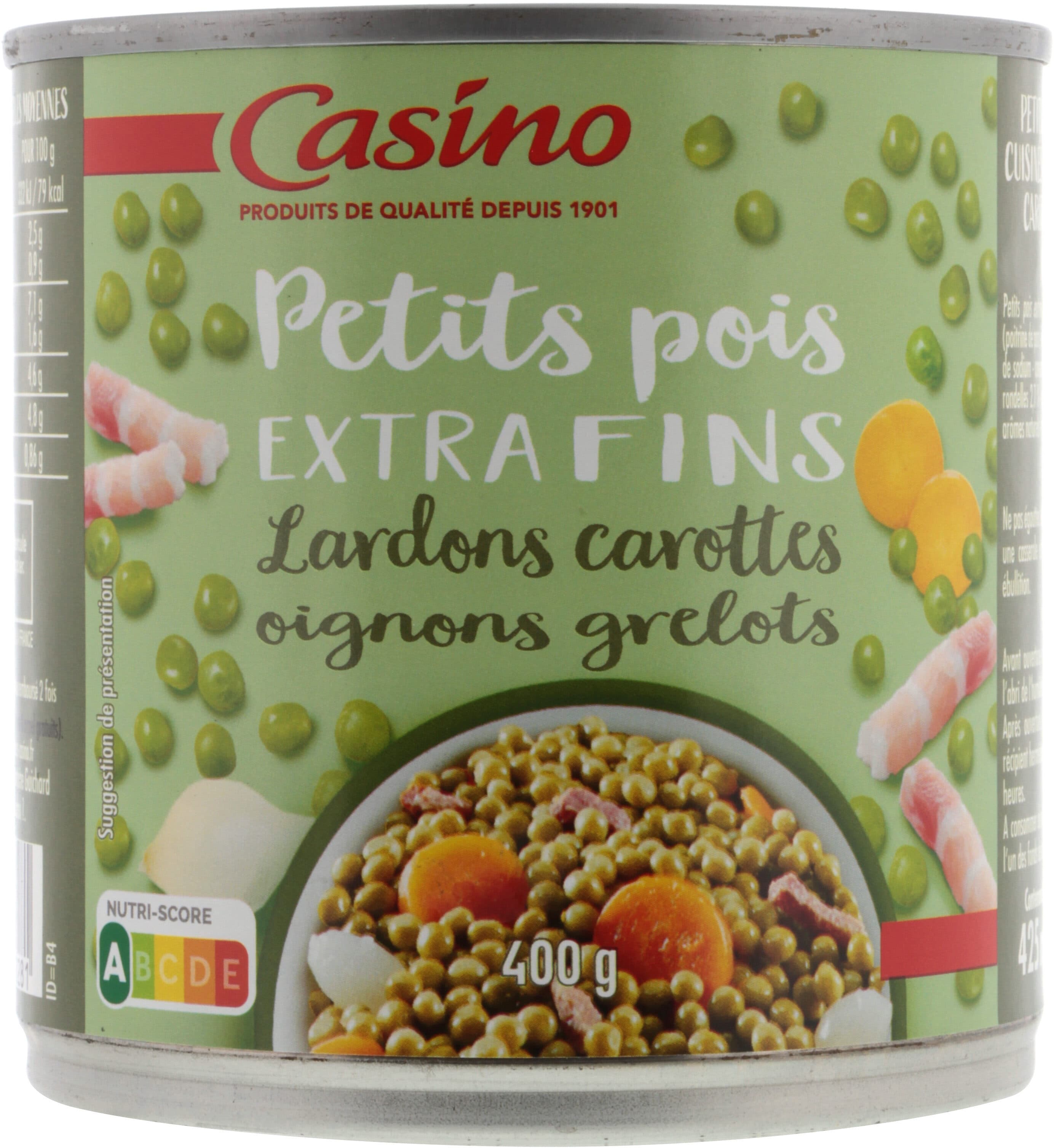 Casino Petits pois cuisinés aux lardons avec carottes et oignons packshot