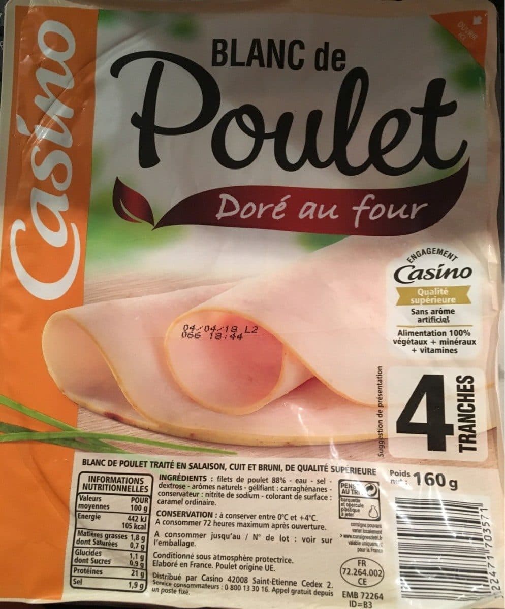 Casino Blanc de poulet doré au four 4 tranches packshot