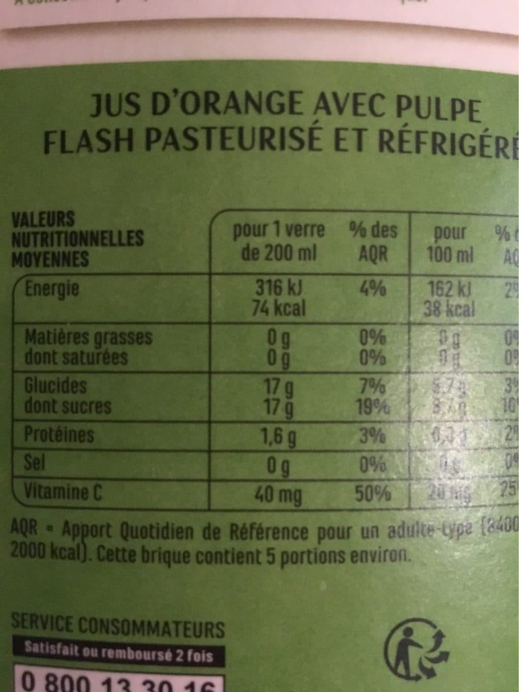 Casino 100% Pur Jus Orange pué Flash pasteurisé packshot