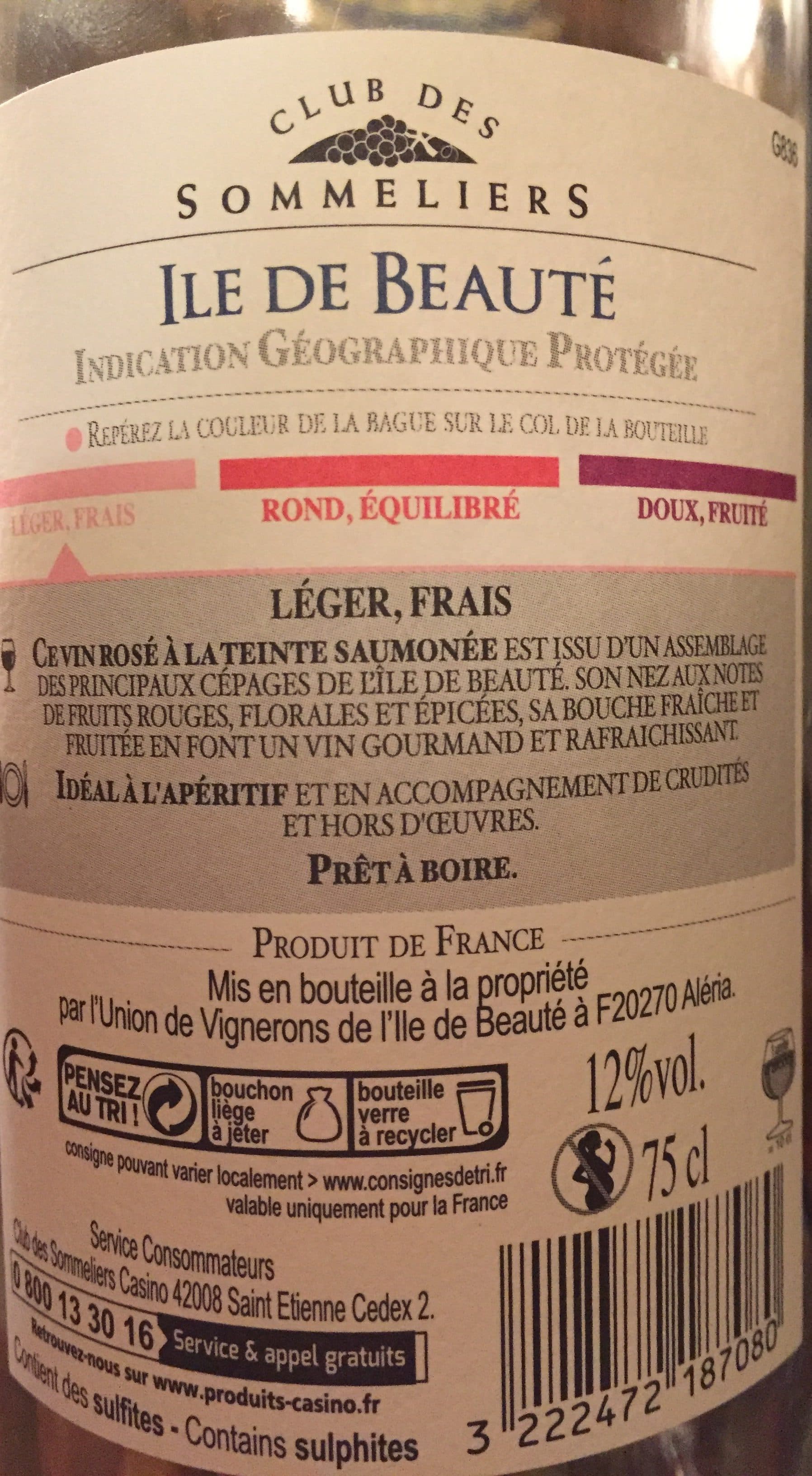 Club des sommeliers Vdp Ile Beaute C-s Rose 75CL packshot
