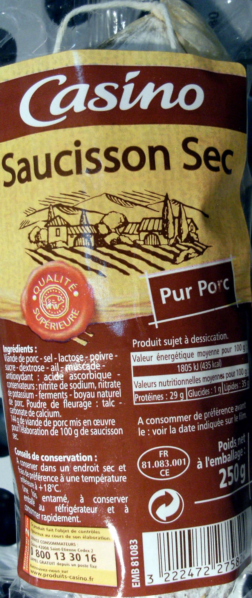 Casino Saucisson sec pur porc qualité supérieure packshot