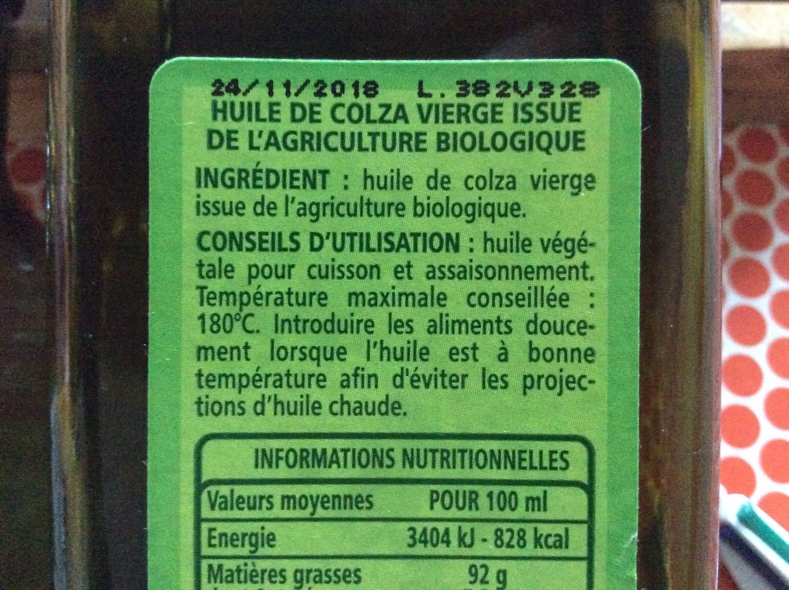 Casino Huile de colza vierge biologique riche en oméga 3 source de vitamine E packshot