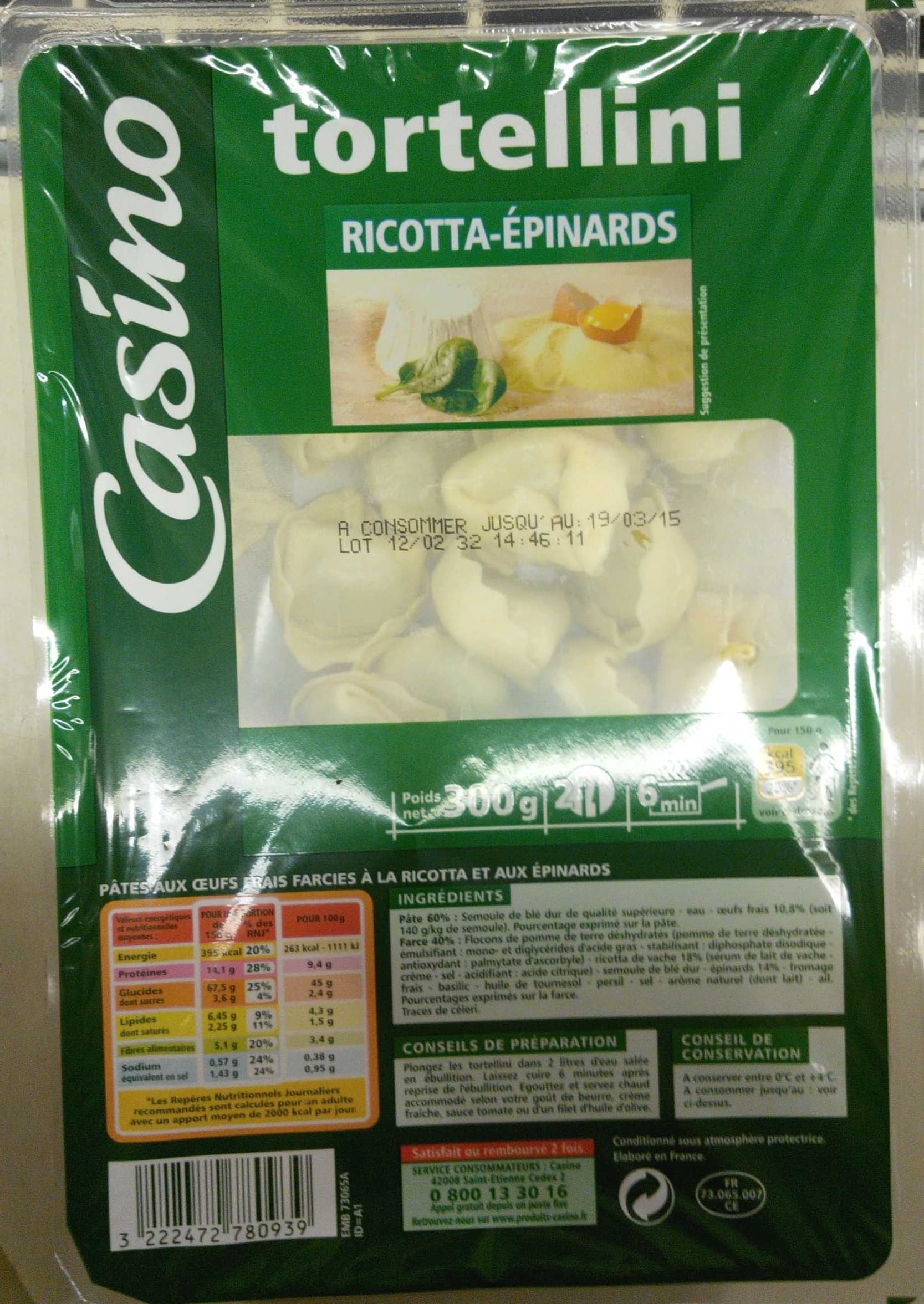 Casino Tortellini Ricotta-Épinards packshot
