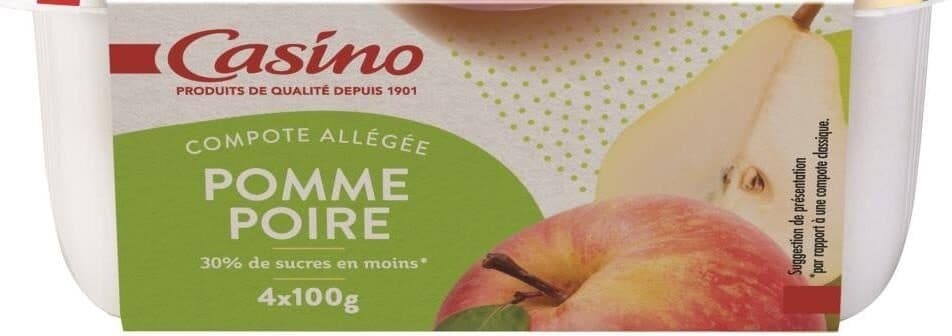 Casino Compote allégée Pommes Poires 30% de sucres en moins packshot