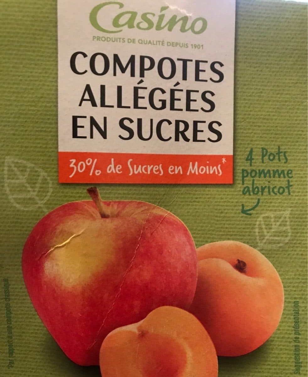Casino Compote allégée Pommes Abricots 30% de sucres en moins packshot