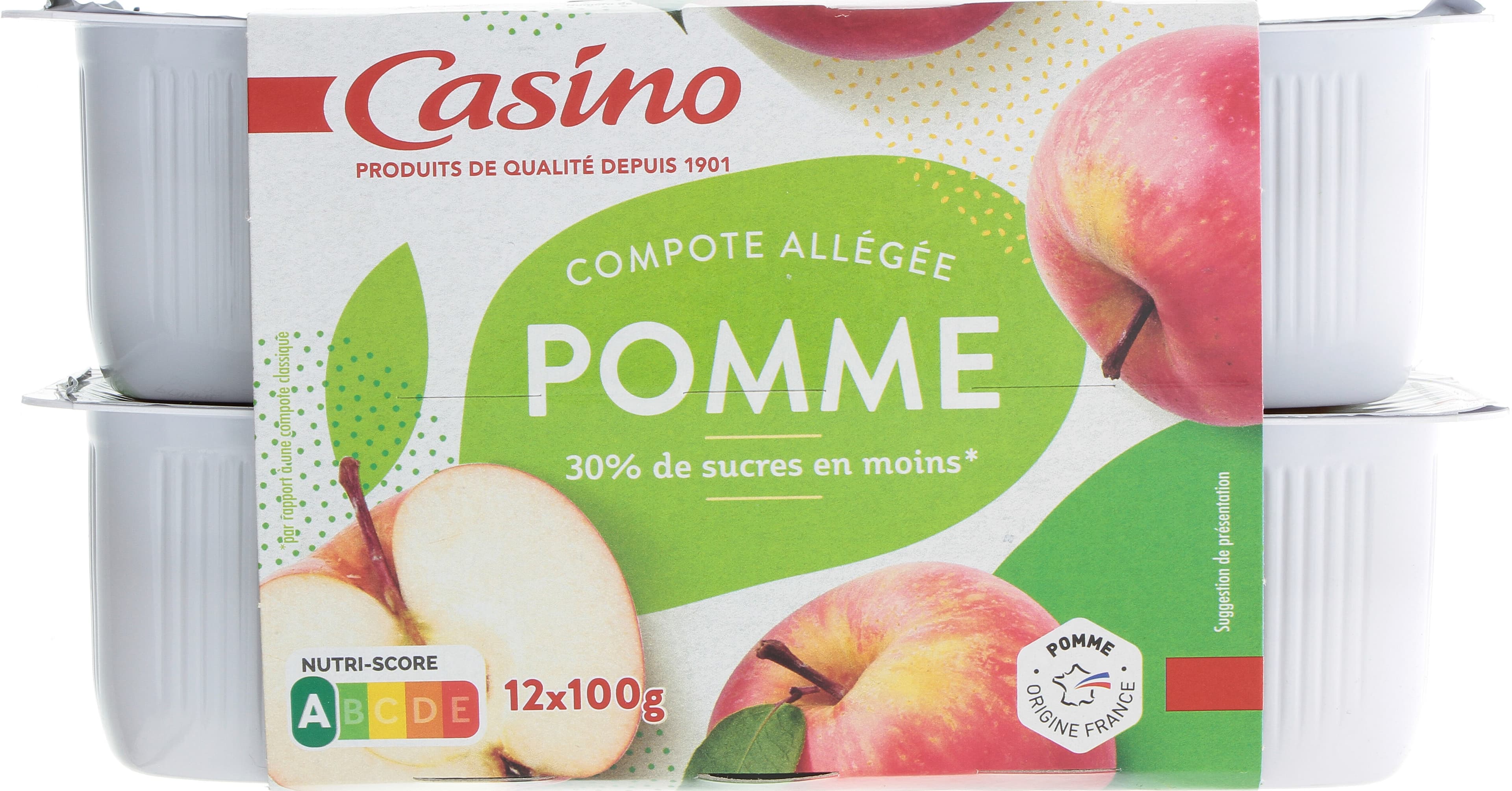 Casino Compote Allégée Pommes 30% de sucres en moins packshot