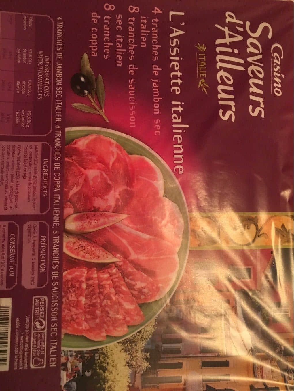 Casino L'assiette italienne jambon sec italien, saucisson sec italien, coppa italienne packshot