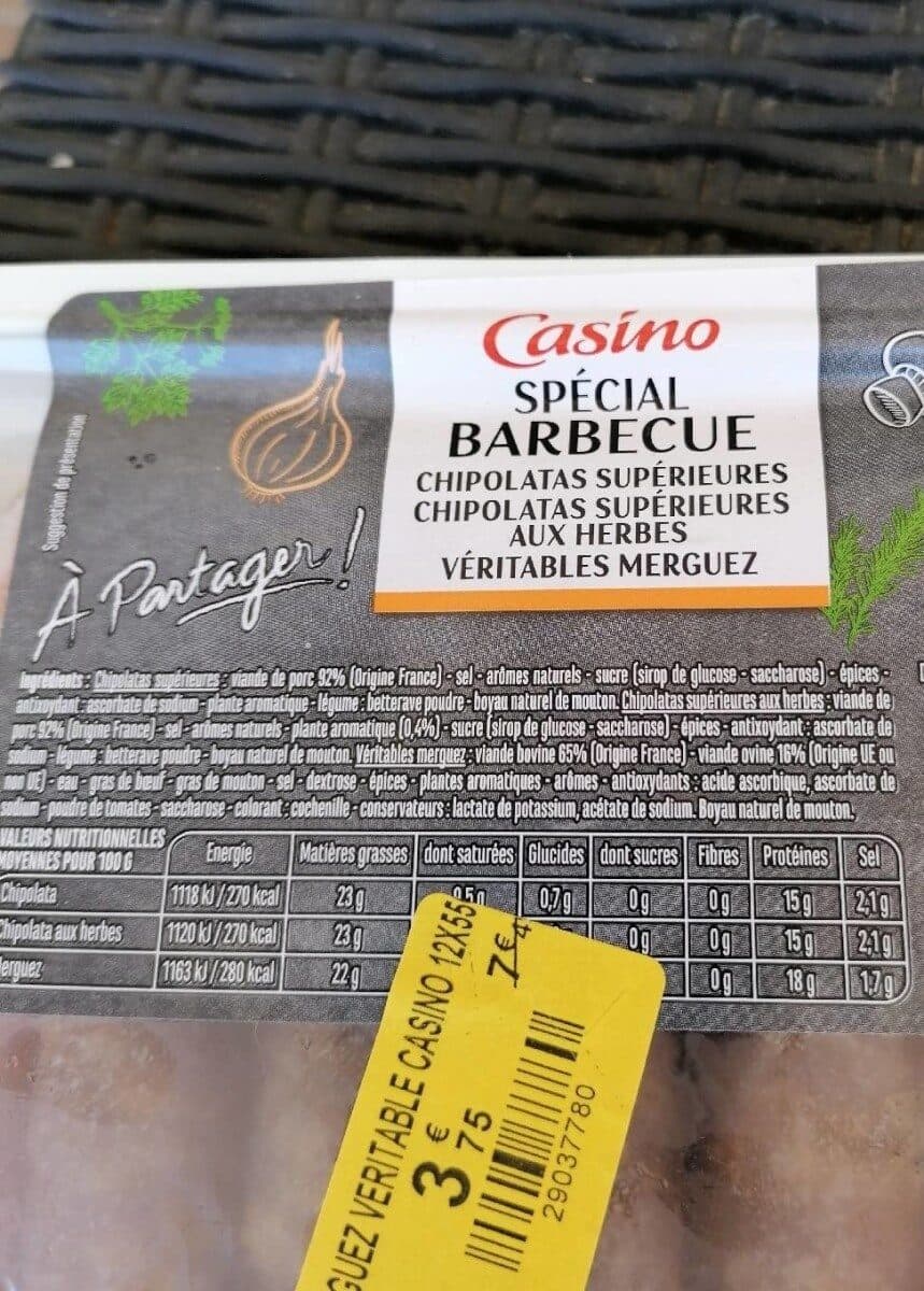 Casino Spécial Barbecue Merguez-Chipolatas-Chipolatas aux herbes packshot