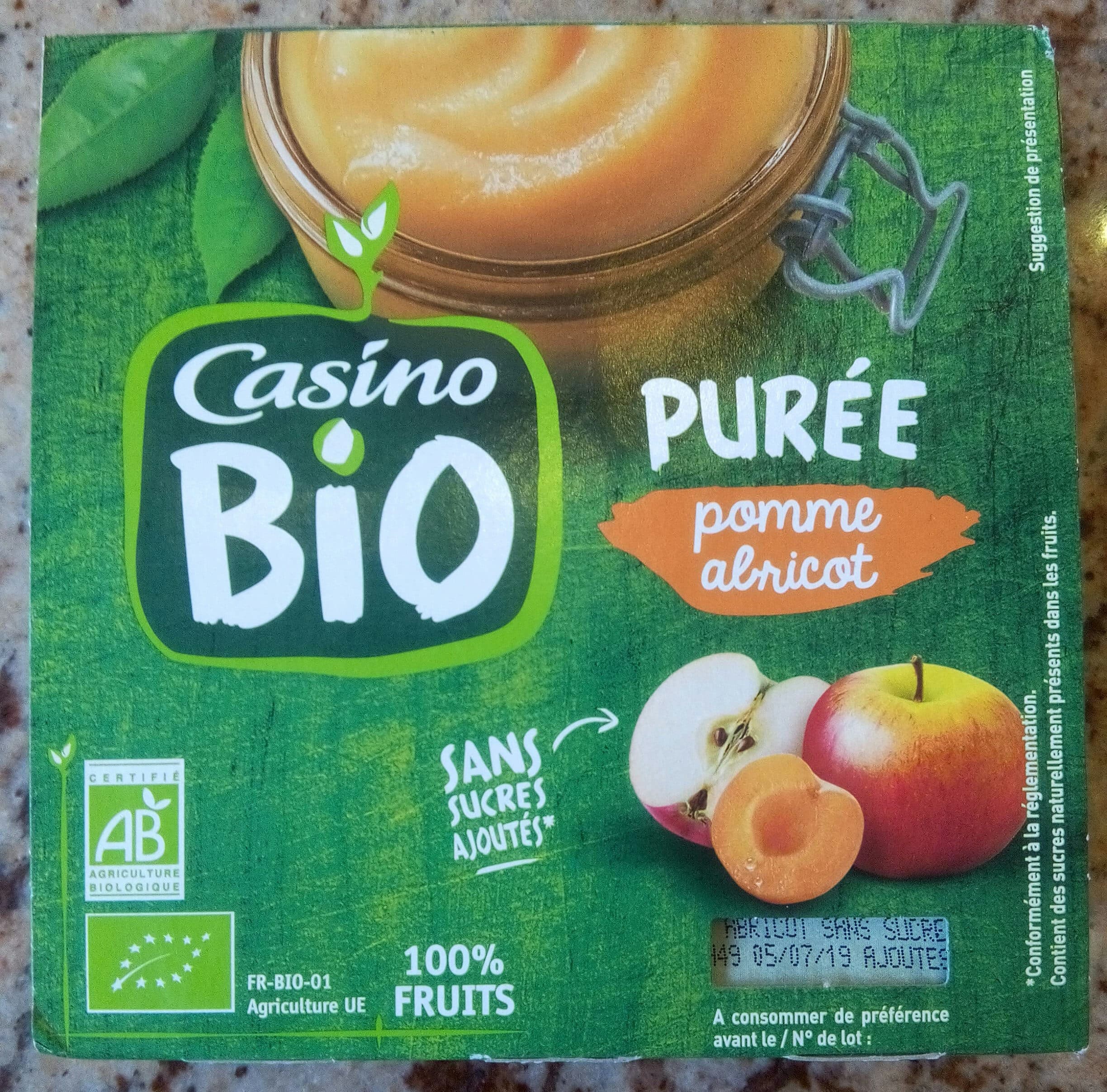 Casino Purée pomme abricot sans sucres ajoutés packshot