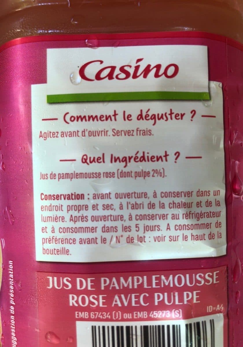 Casino 100% Pur Jus Pamplemousse rose avec pulpe packshot