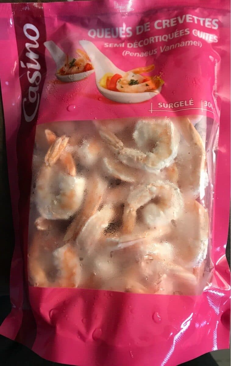 Casino Queues de crevettes semi-décortiquées cuites (penaeus vannamei) sachet packshot