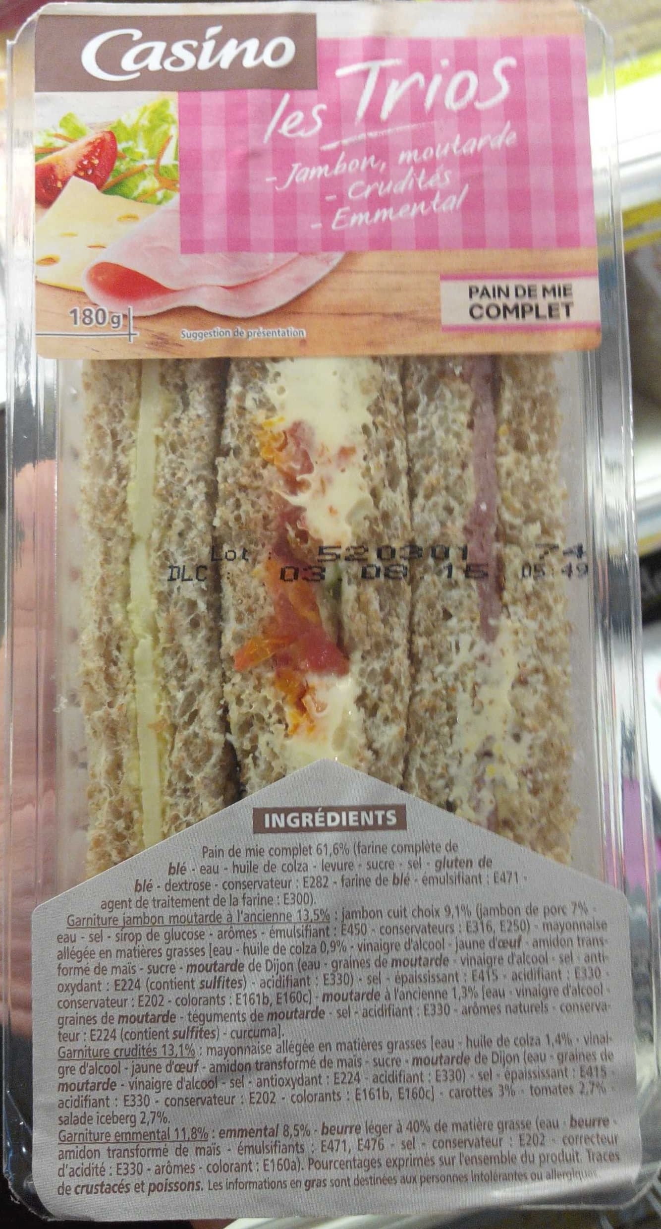 Casino les Trios Pain Complet - Jambon, Moutarde - Crudités - Emmental packshot