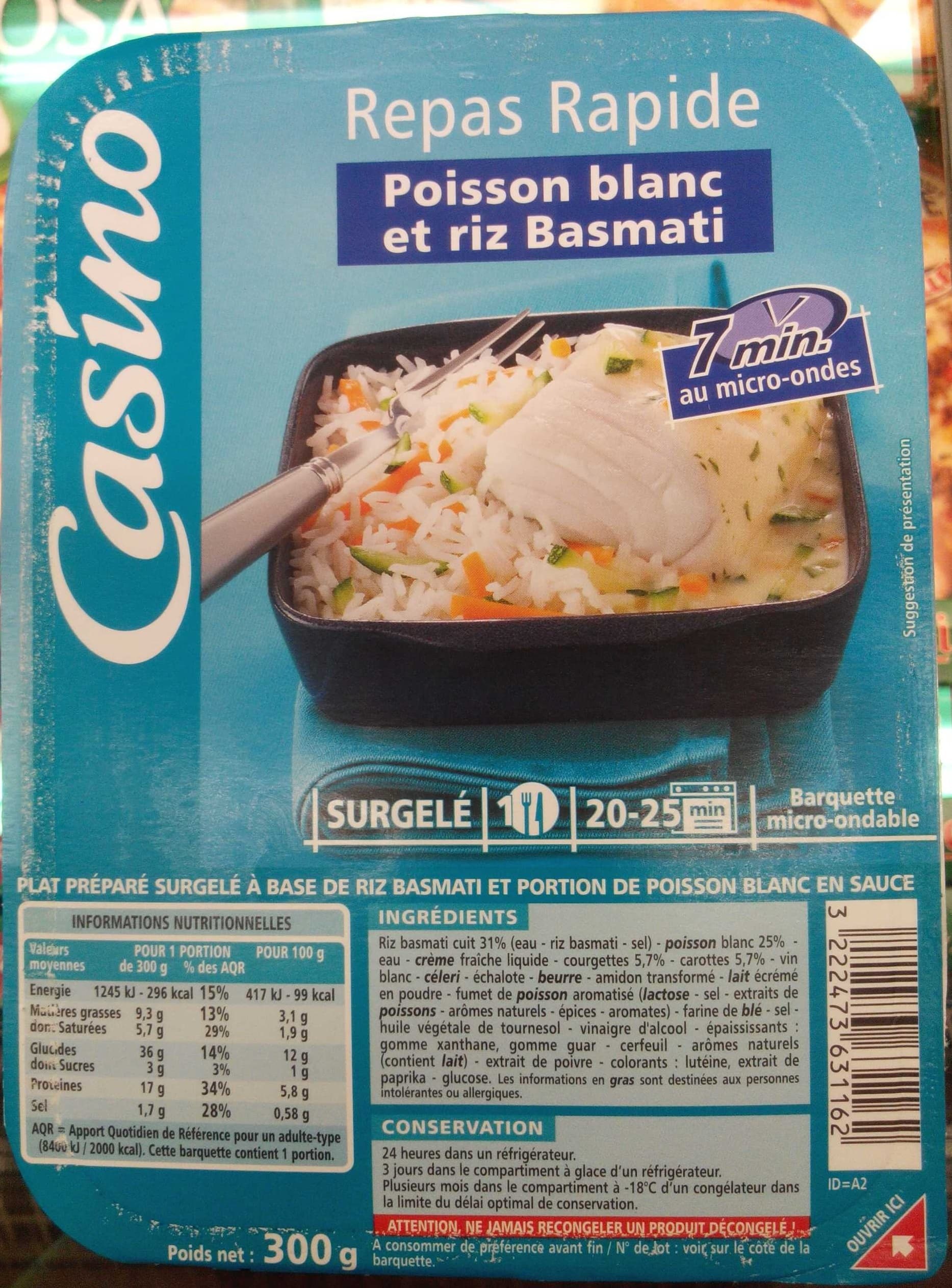Casino Poisson blanc riz basmati petits légumes à la crème packshot