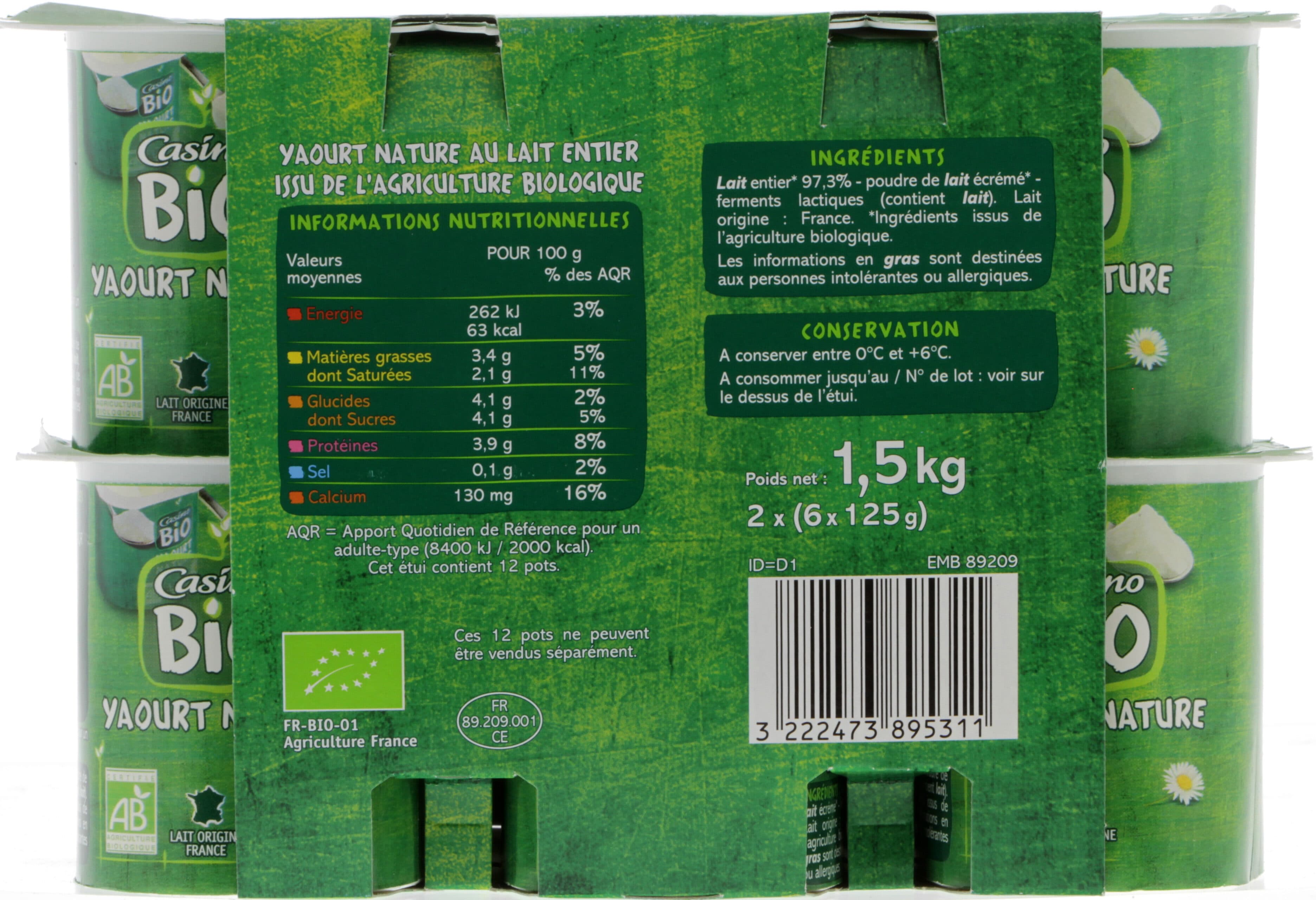 Casino Yaourt nature issu de l'agriculture biologique packshot