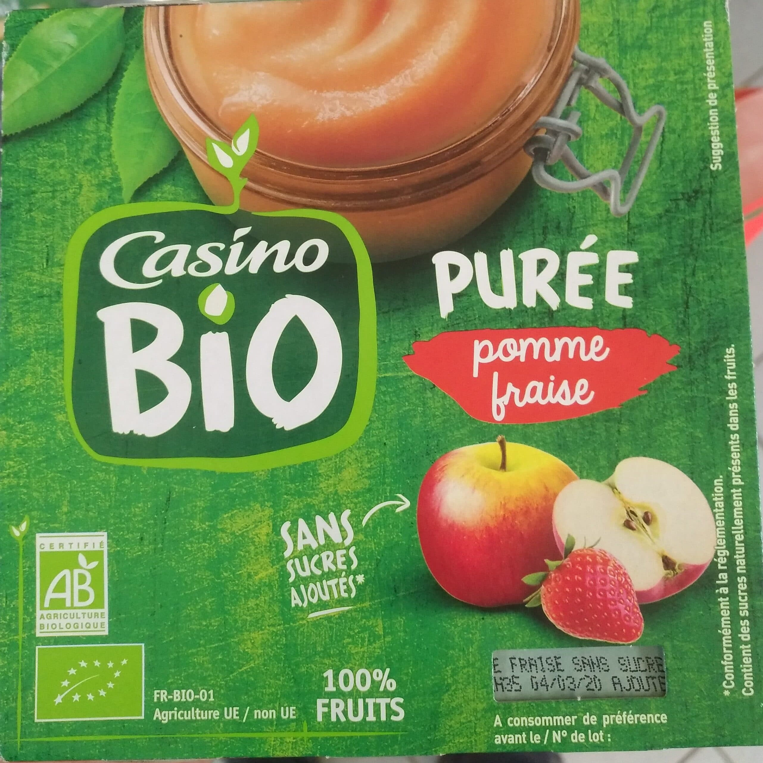 Casino Purée de pommes et de fraises sans sucres ajoutés packshot