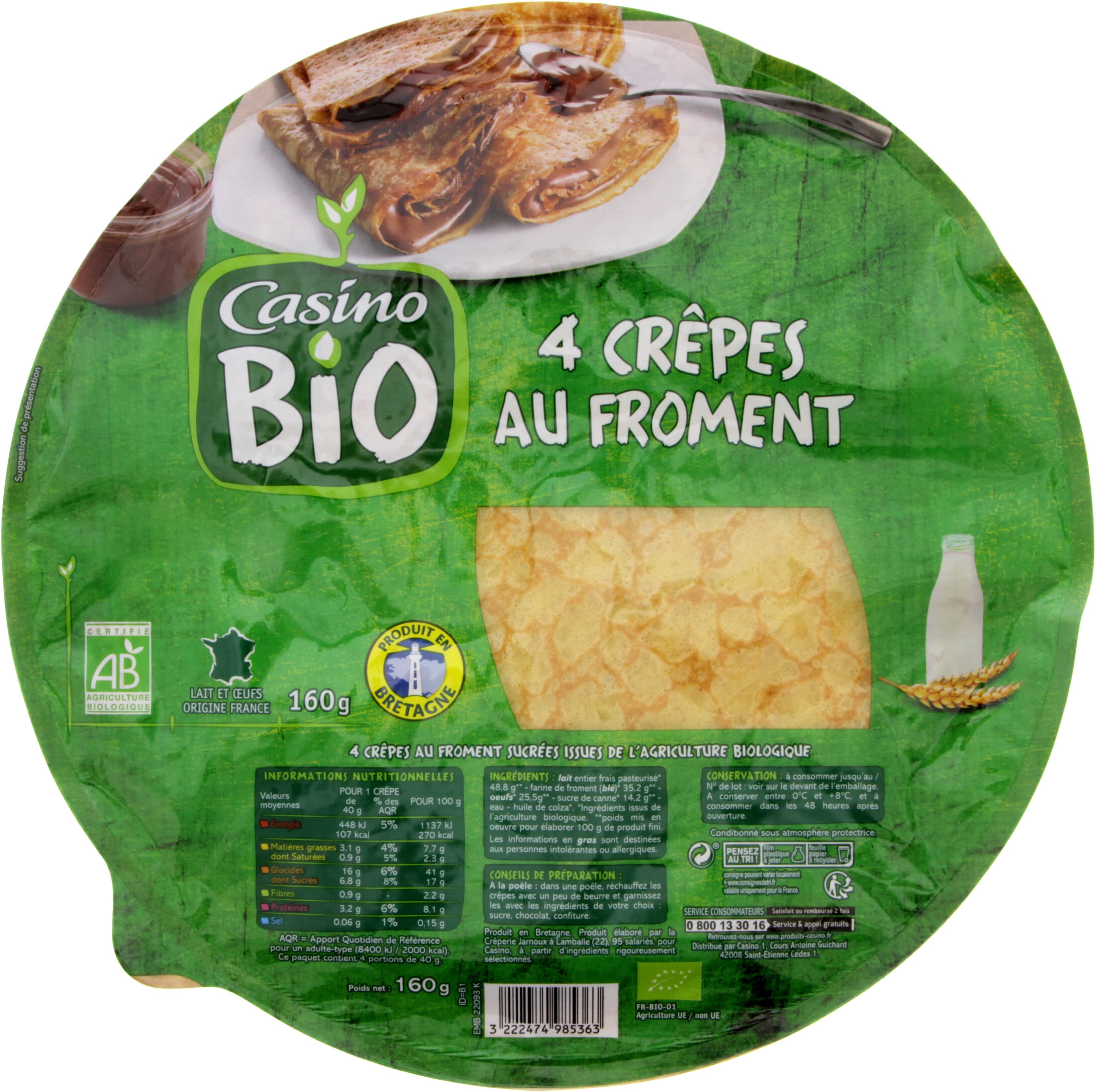 Casino 4 crêpes au froment sucrées issues de l'agriculture biologique packshot
