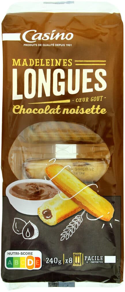 Casino Madeleines longues coeur goût chocolat noisette packshot