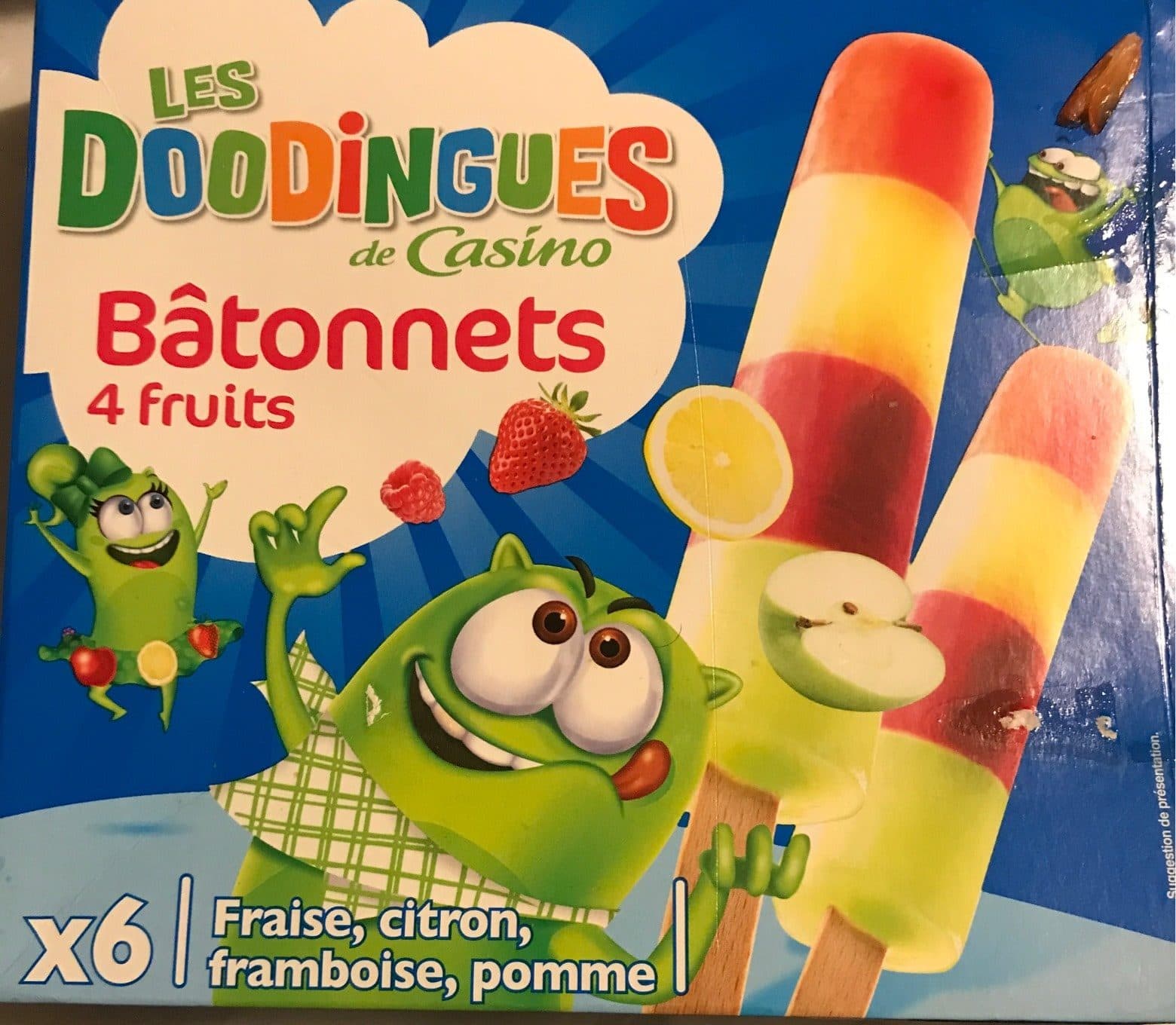Les Doodingues Bâtonnets 4 fruits (fraise, citron, framboise et pomme) packshot