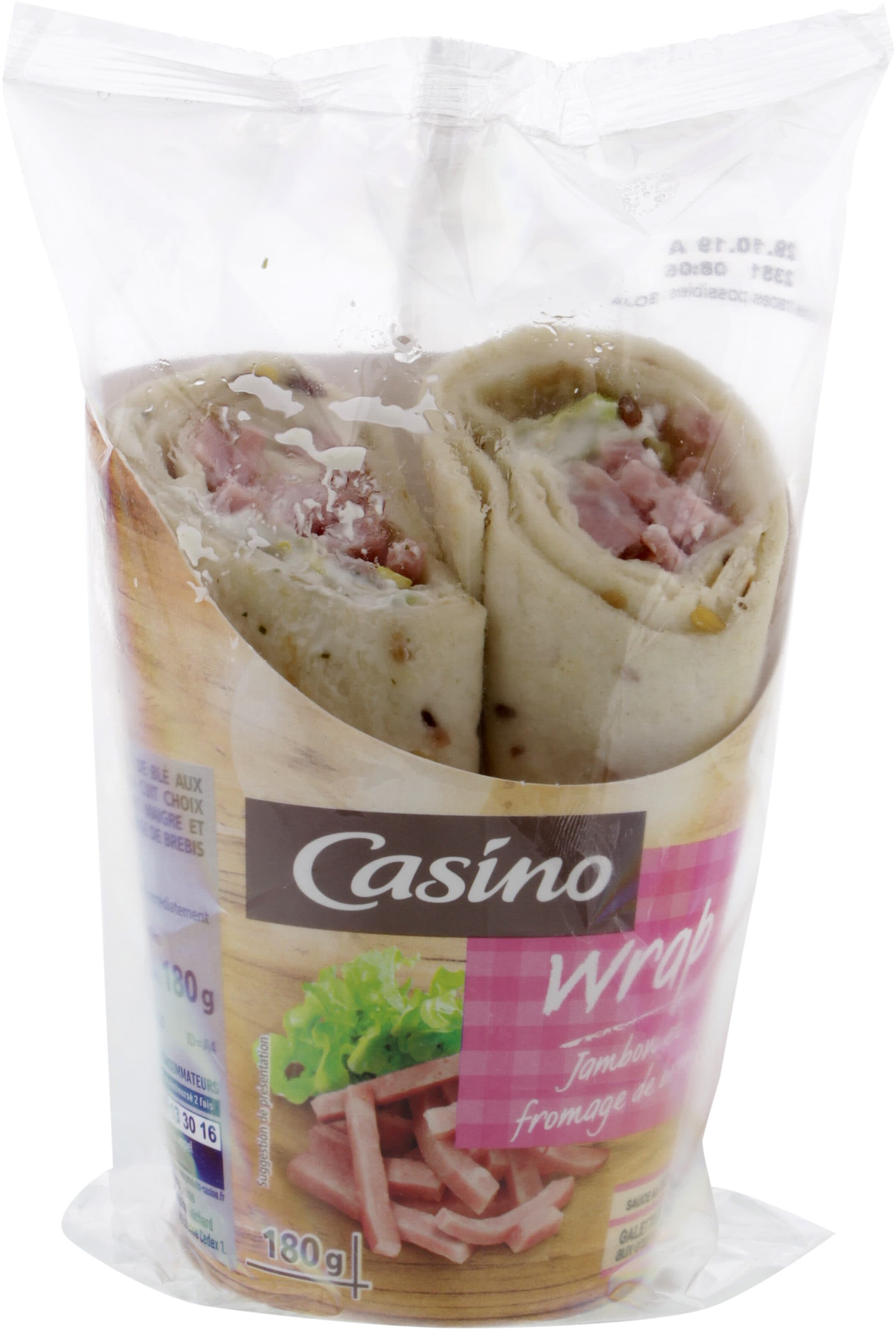 Casino Wrap Jambon et fromage de brebis – Sauce au yaourt, Galette de blé aux graines de lin packshot