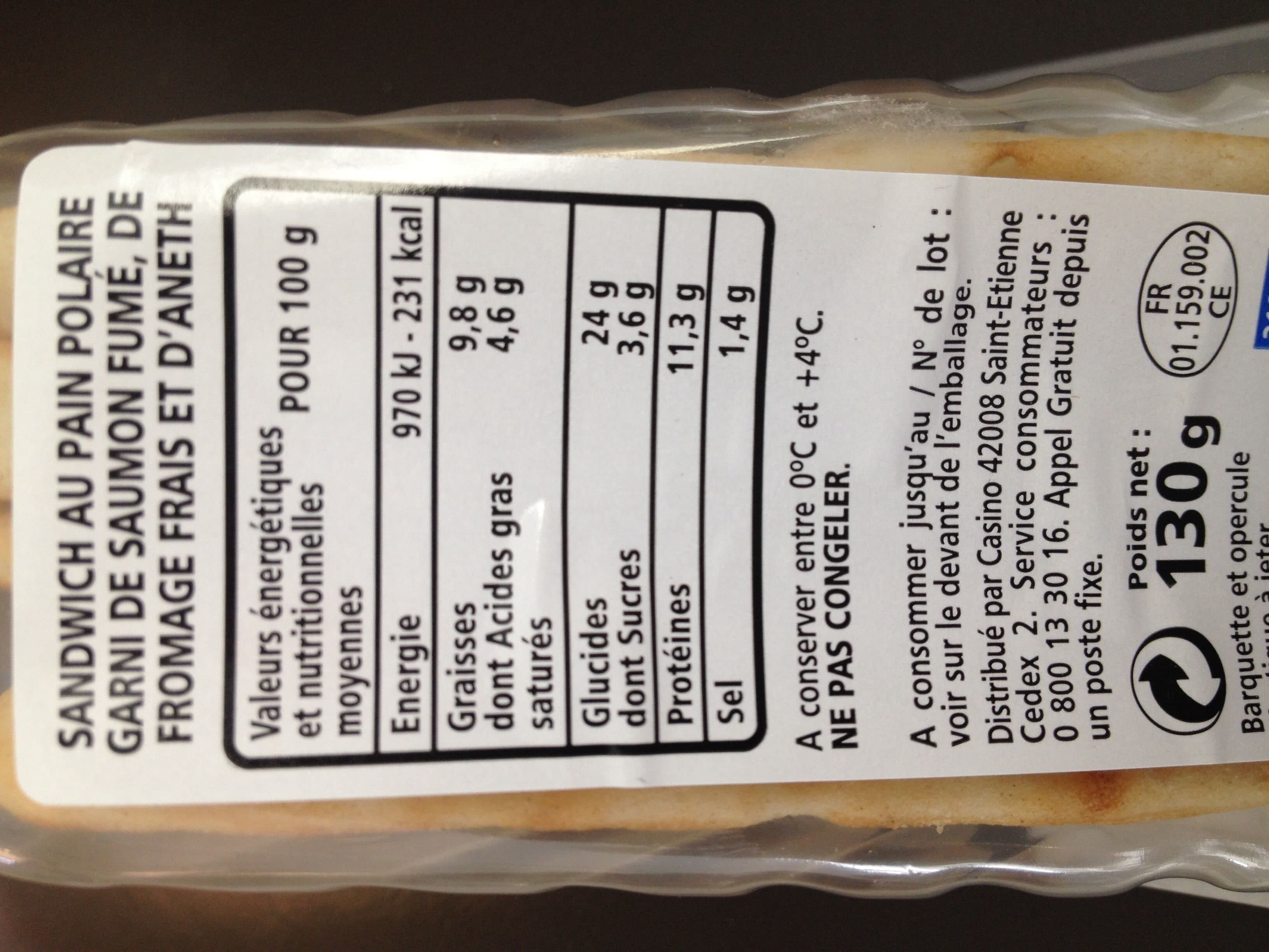 Casino Sandwich polaire saumon fumé aneth packshot