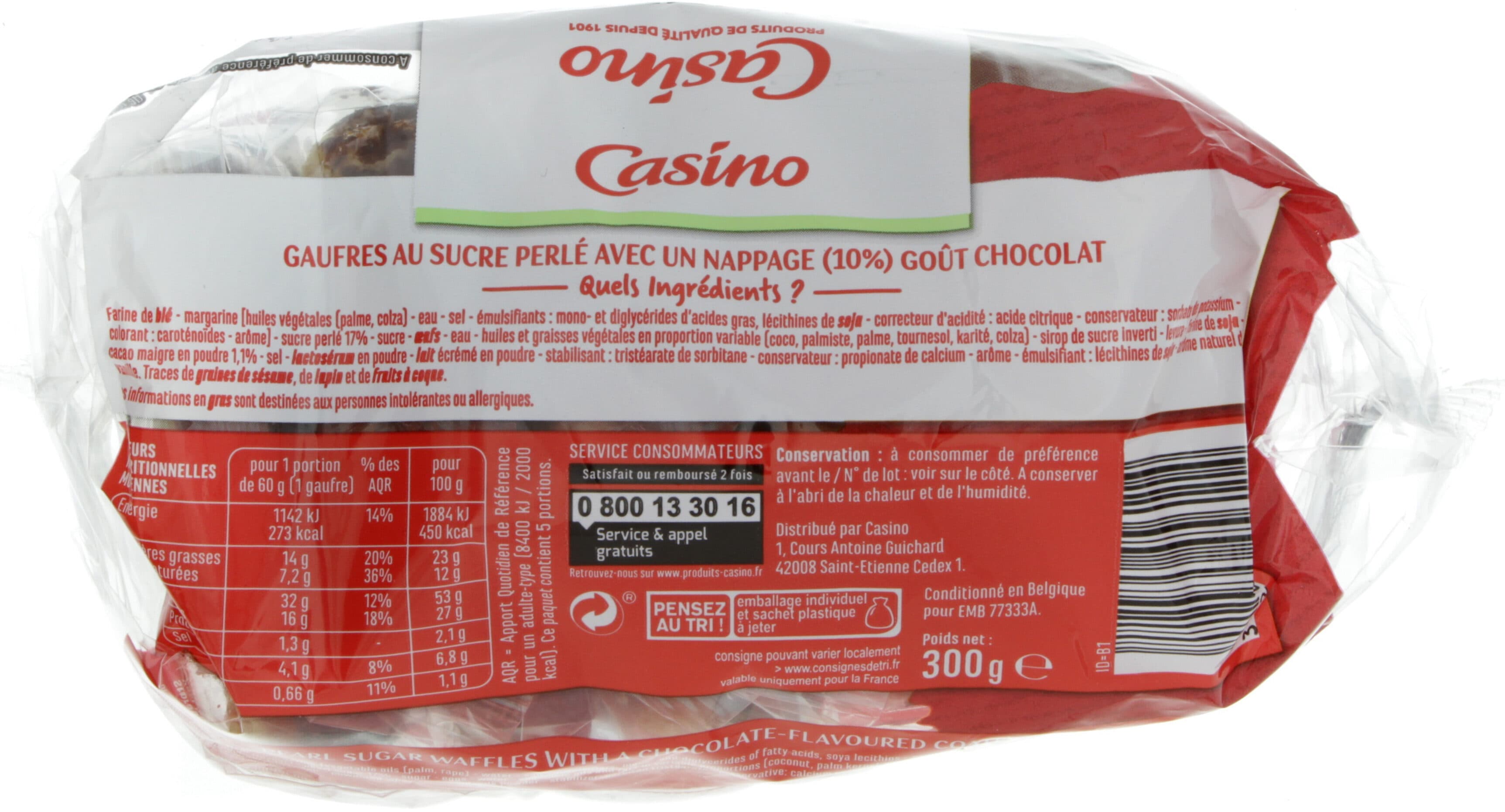 Casino Gaufres liégeoises nappage goût chocolat et aux perles de sucre packshot