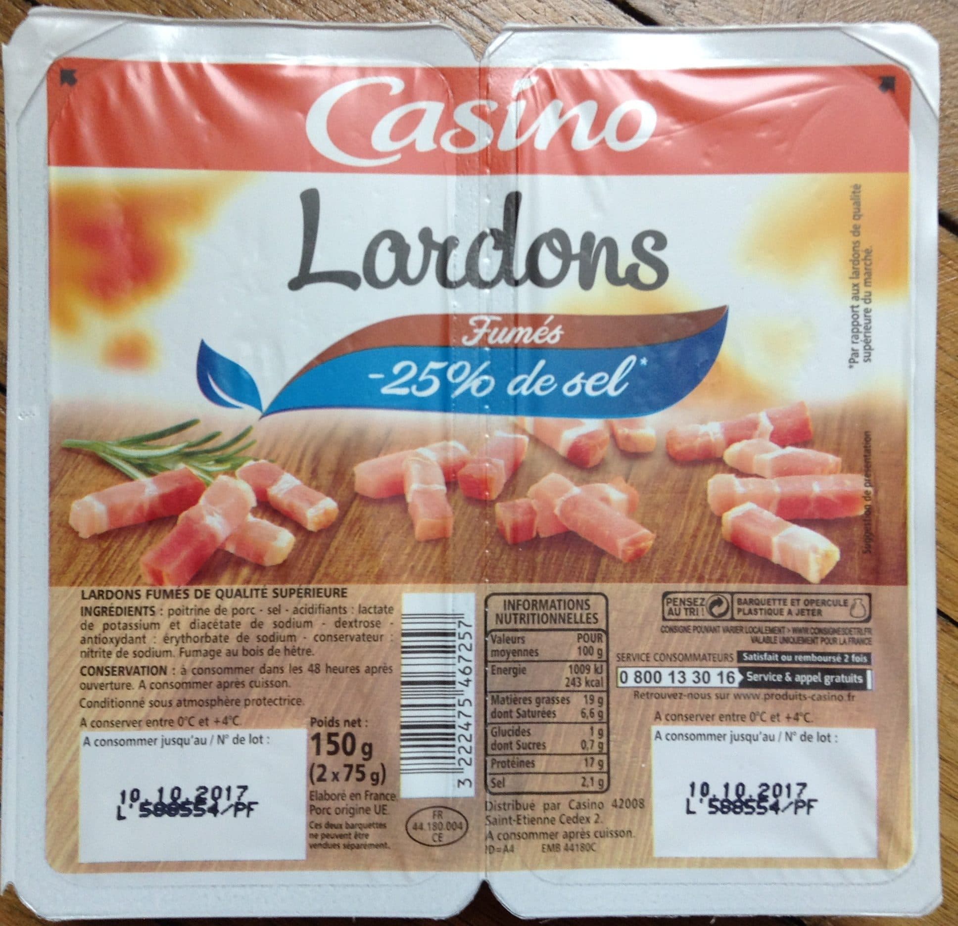 Casino Lardons fumés qualité supérieure 25% de sel en moins packshot