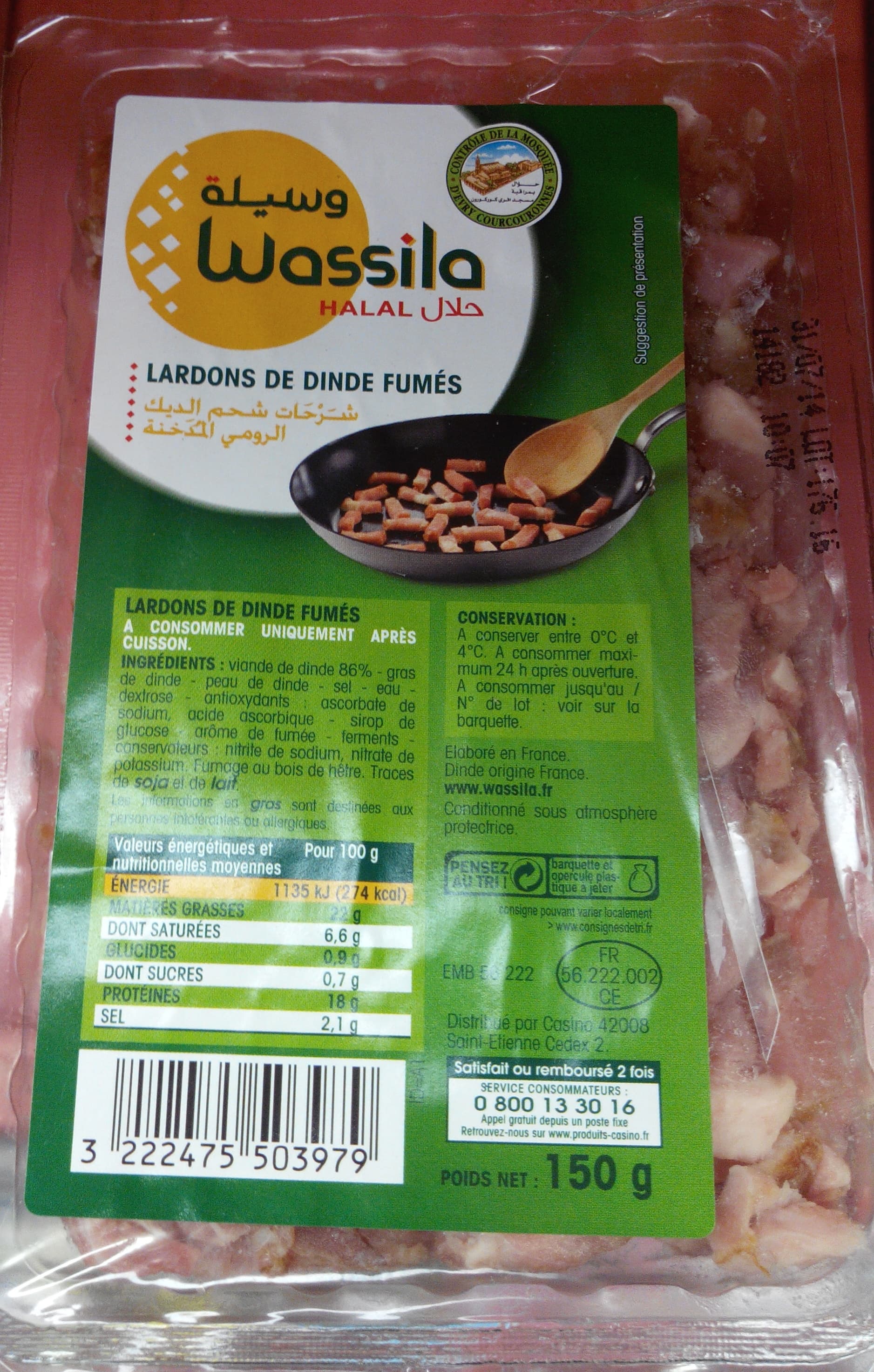 Wassila Lardons de dinde fumés halal packshot