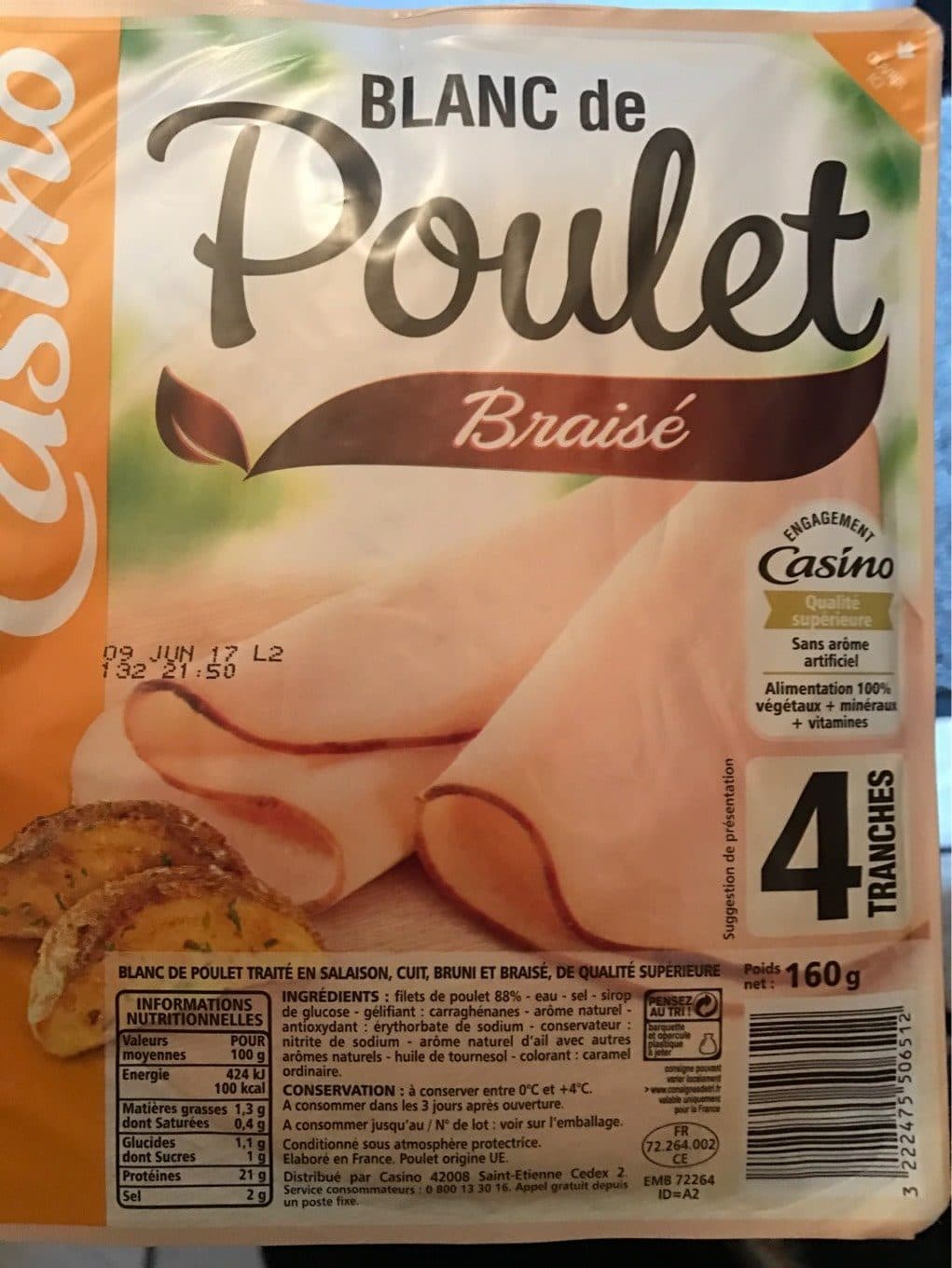 Casino Blanc de poulet Braisé 4 tranches packshot