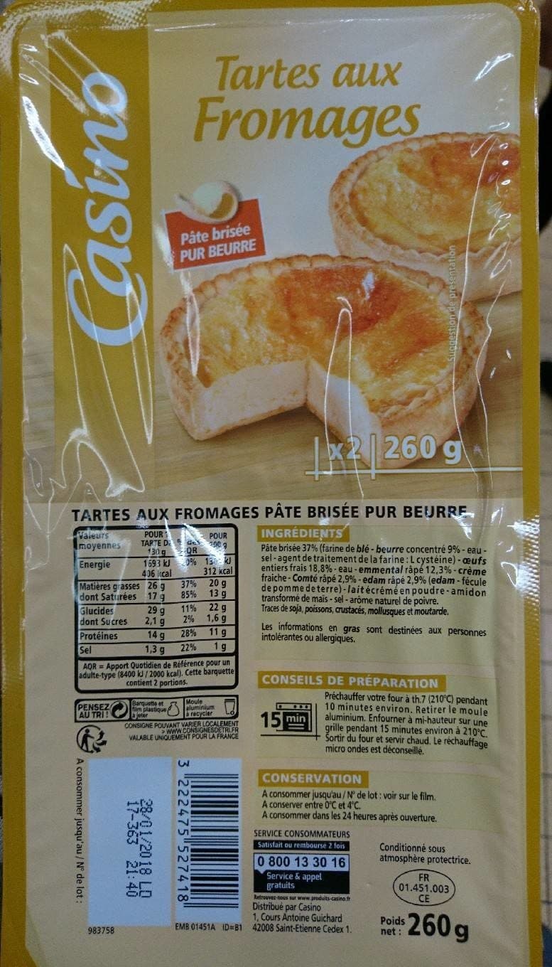 Casino 2 tartes aux fromages pâte brisée pur beurre packshot
