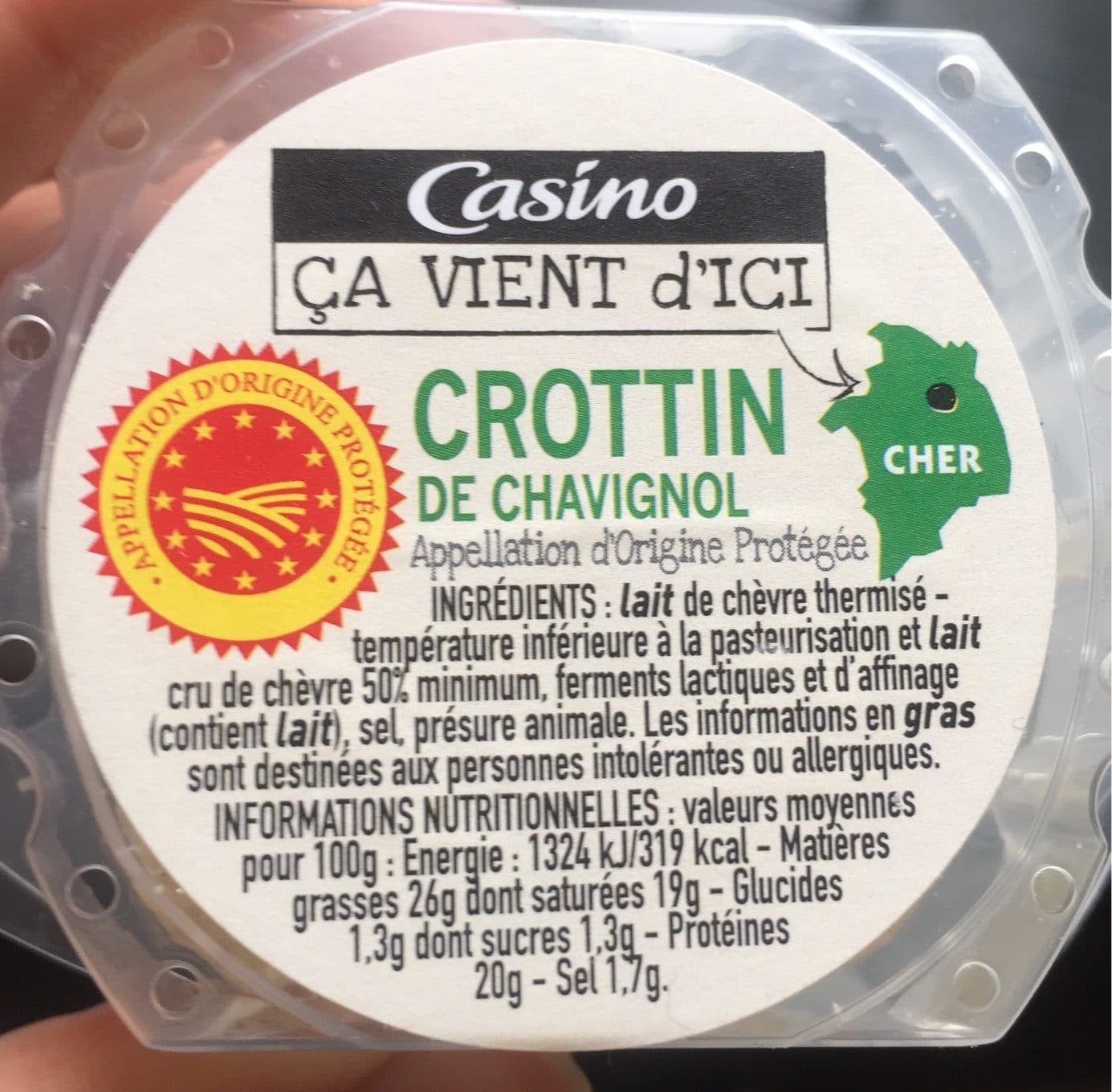 Casino Crottin de Chavignol Appellation d'Origine Protégée au lait cru packshot