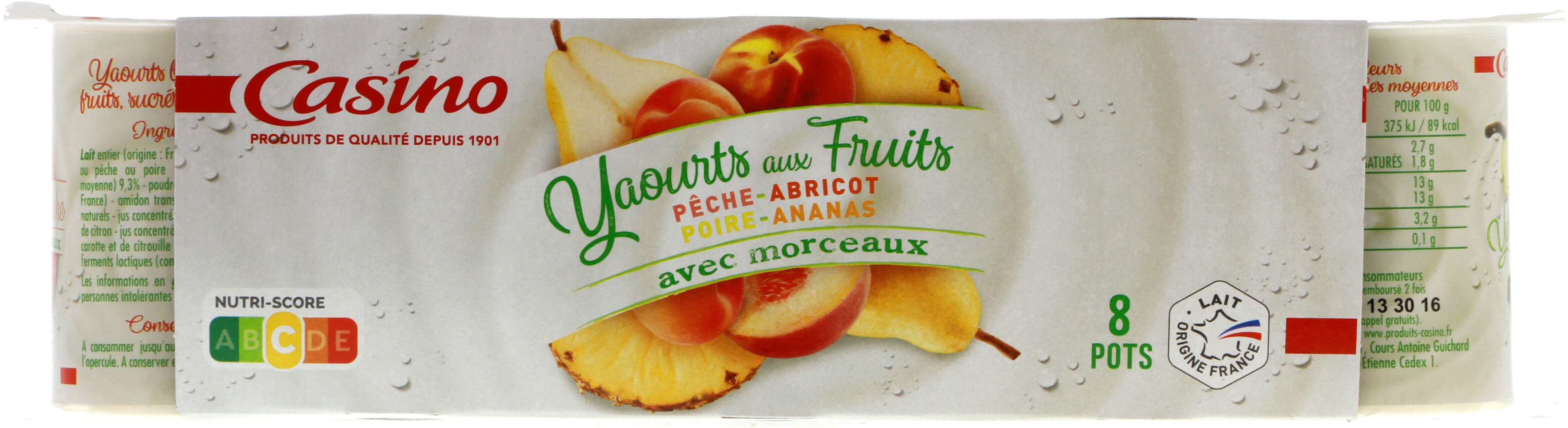 Casino Yaourt aux fruits pêche - abricot - poire - ananas avec morceaux packshot