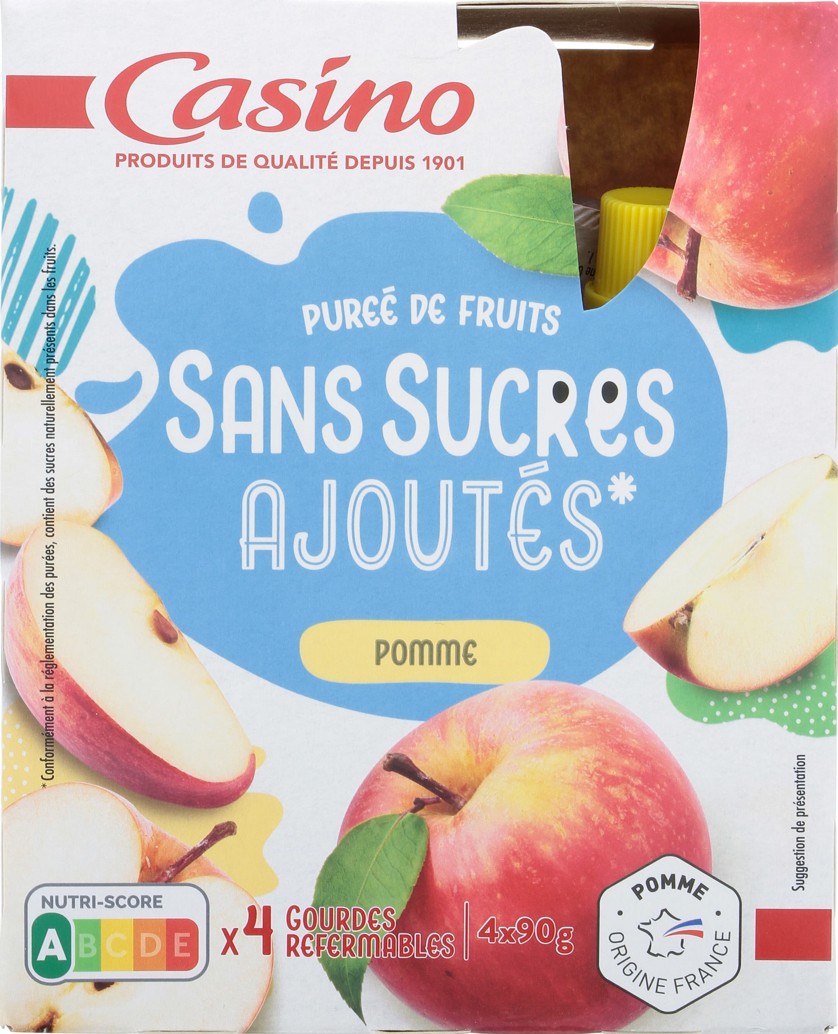 Casino Pocket - Spécialité de fruits sans sucres ajoutés gourde pomme packshot