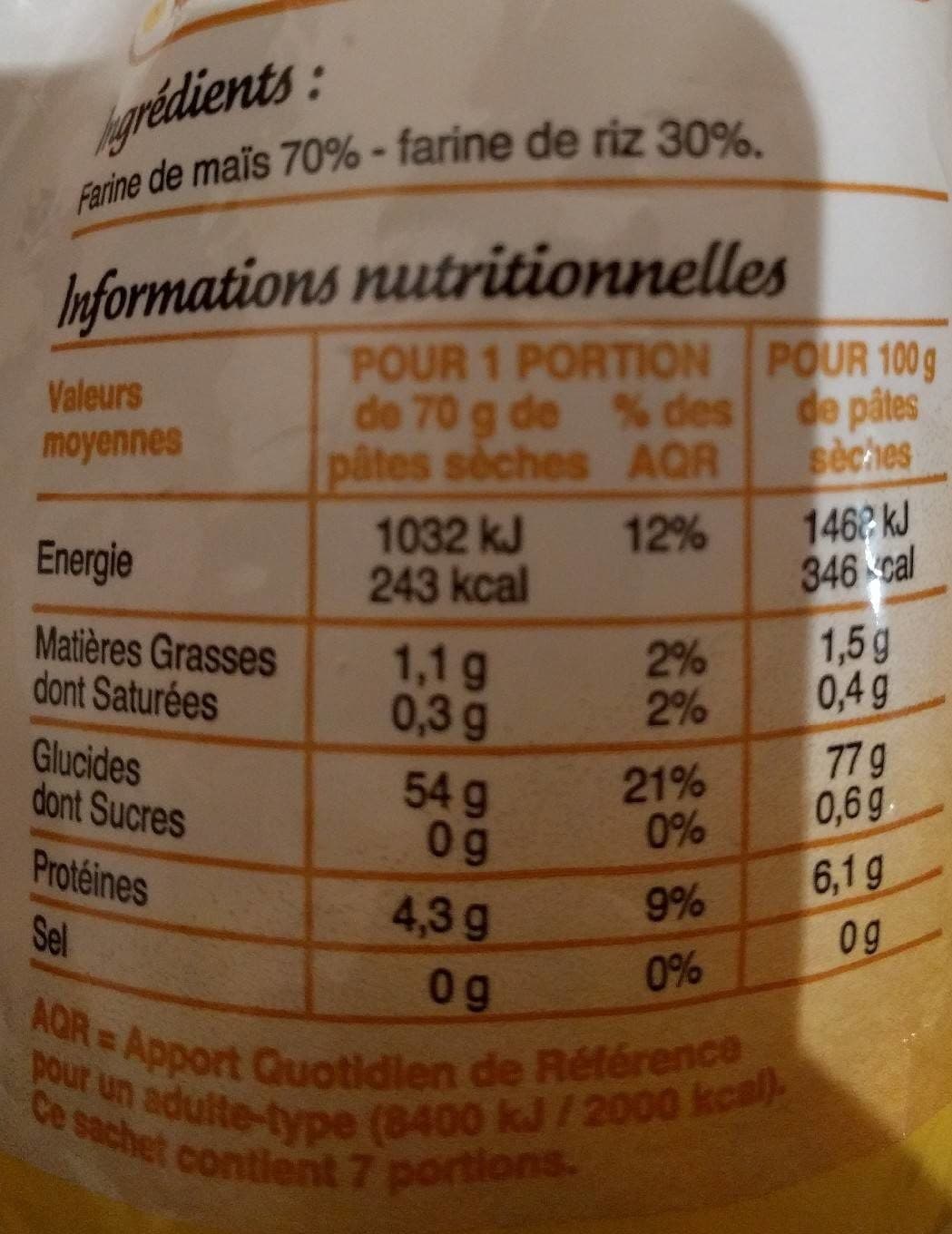 Géant Casino Coquillettes maïs et riz sans gluten! packshot